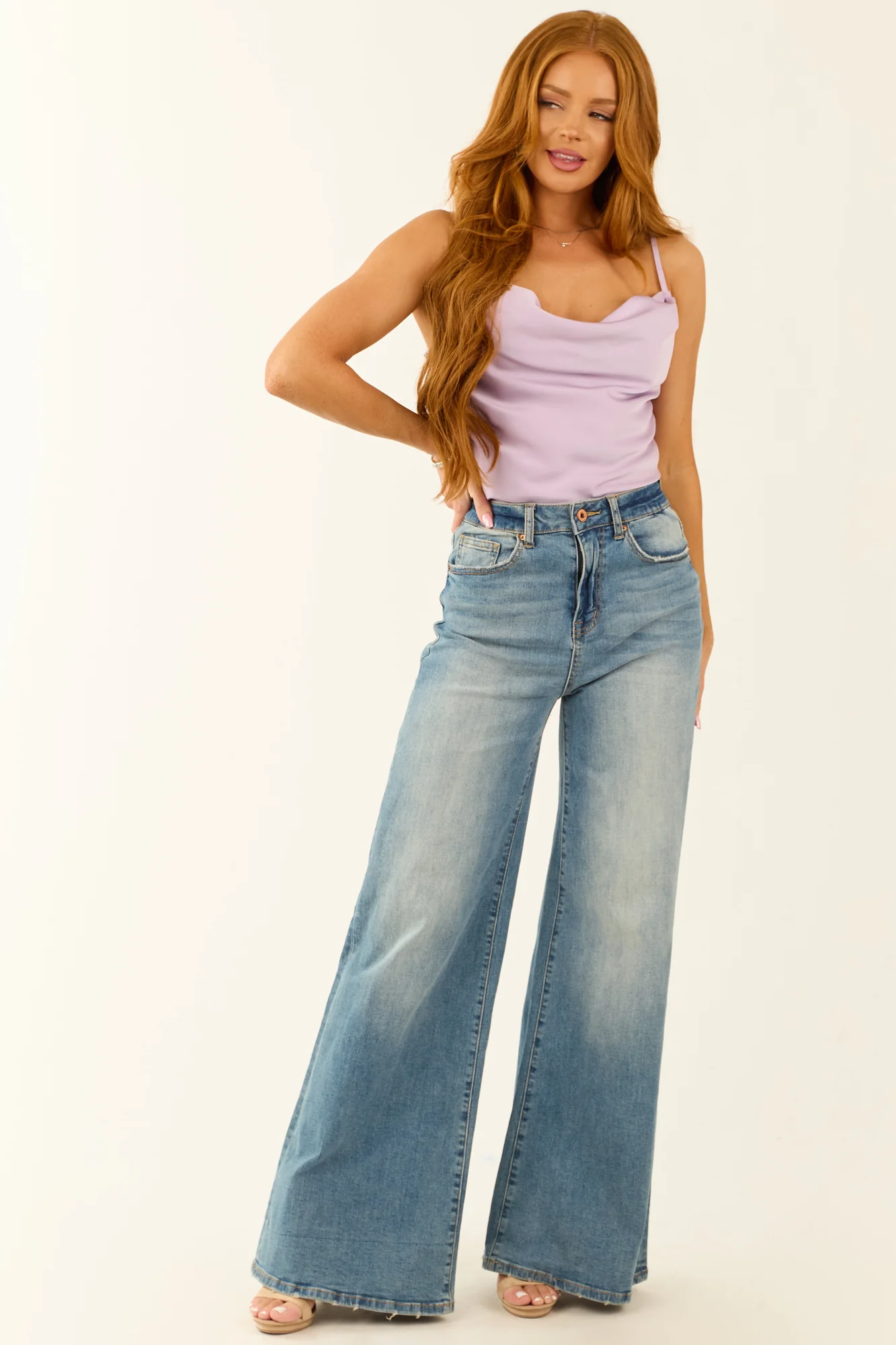 Lavender Satin Cowl Neckline Tank Top