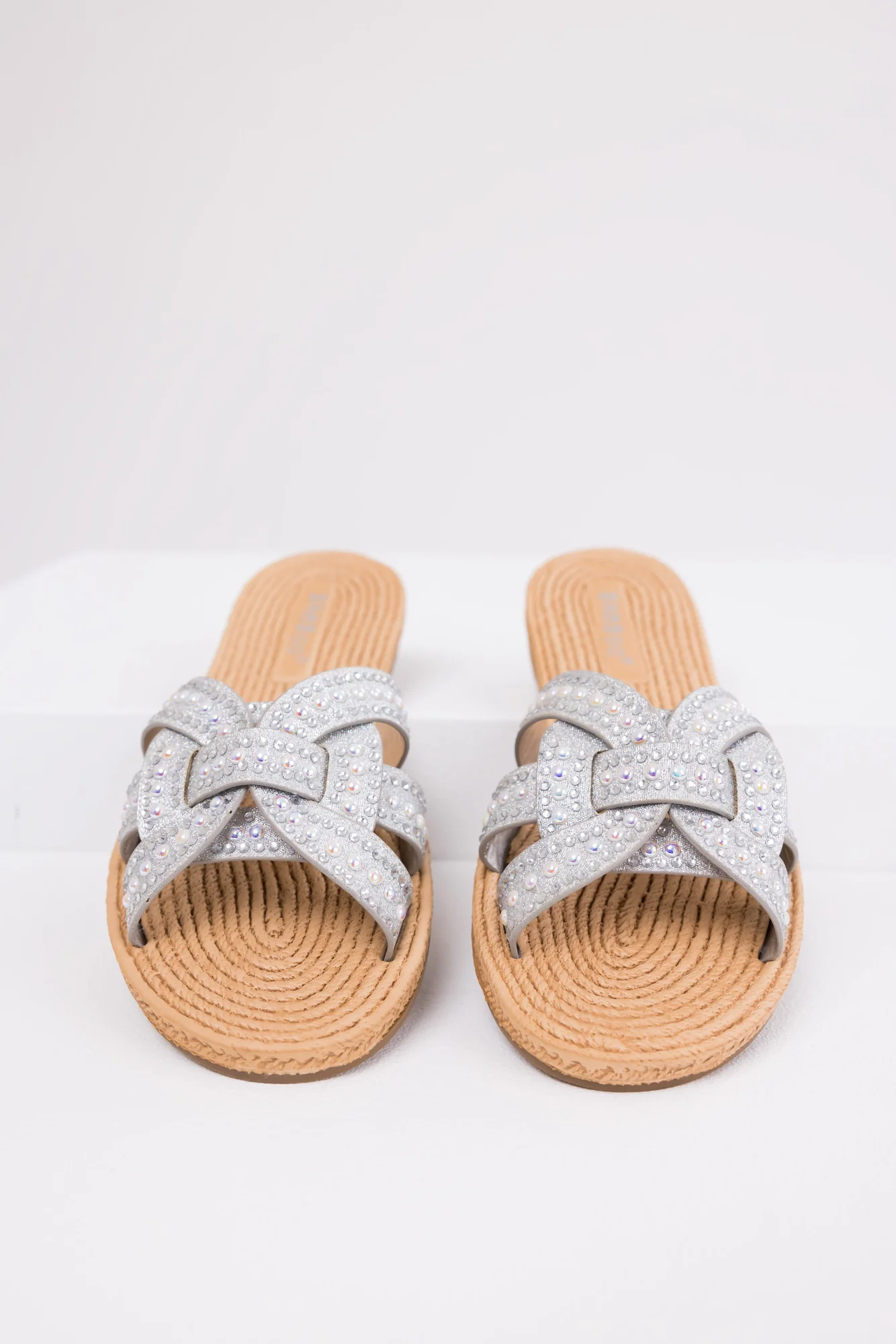Silver Rhinestone Strappy Flat Sandals