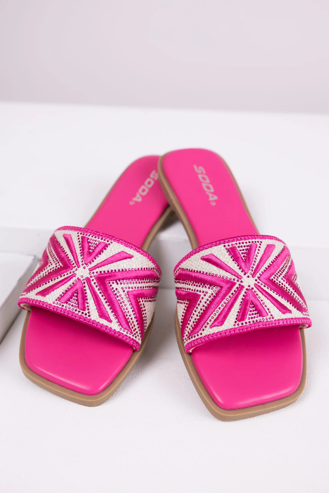 Hot Pink Aztec Slide Sandals with Rhinestones