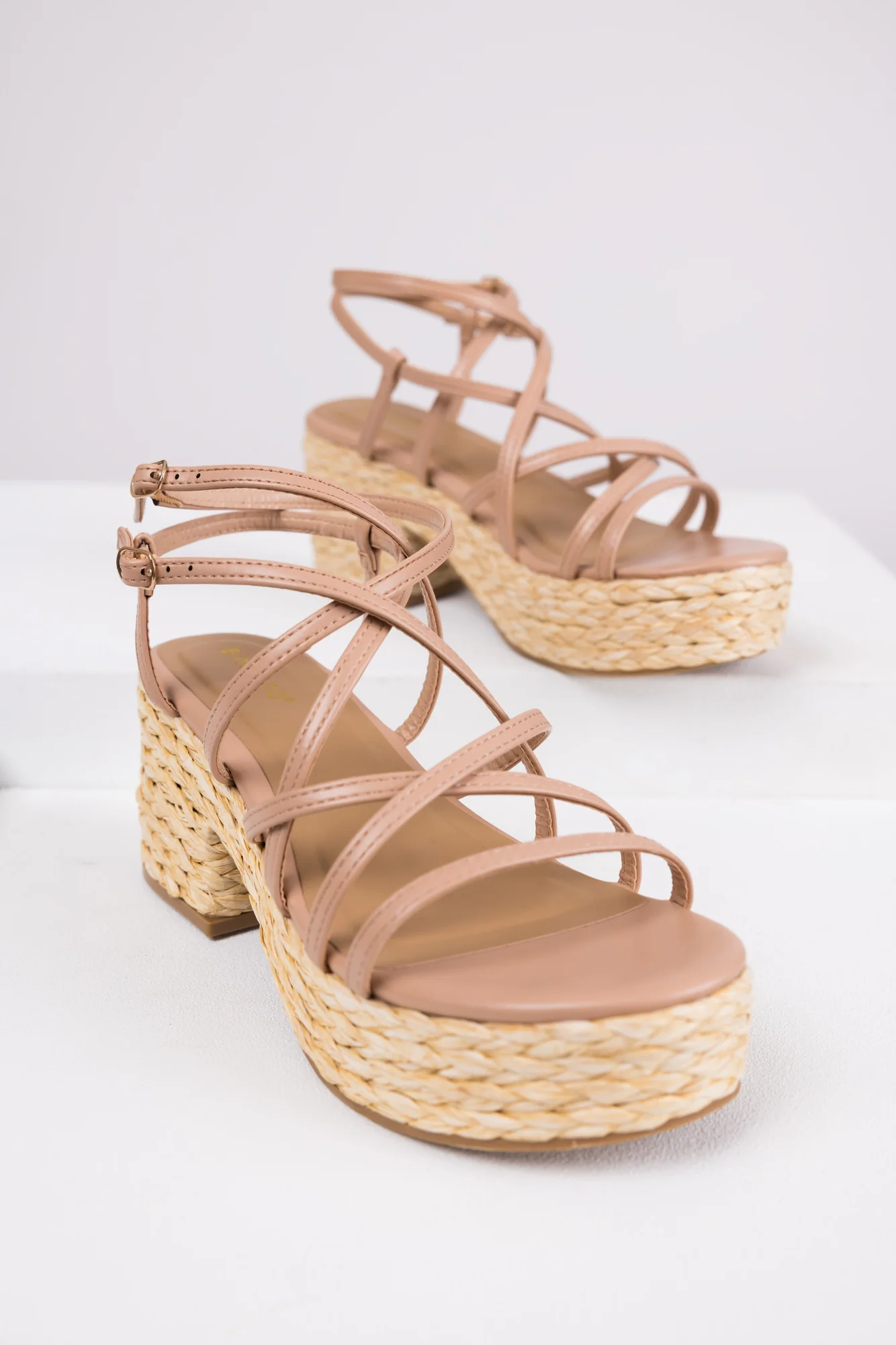 Taupe Strappy Woven Platform Heels
