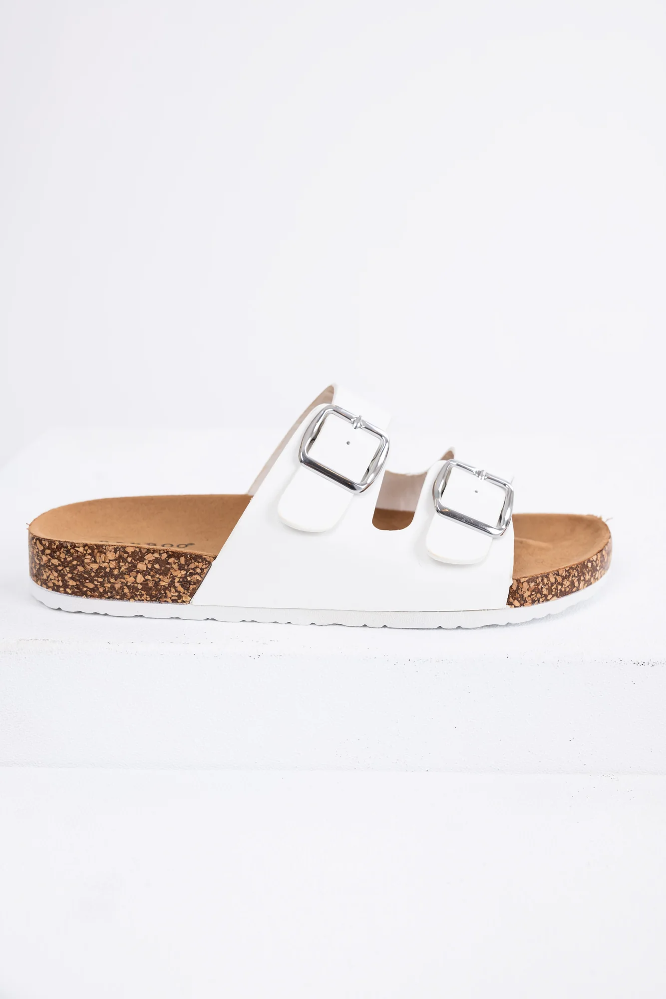 Ivory Suede Double Buckle Slide Sandals