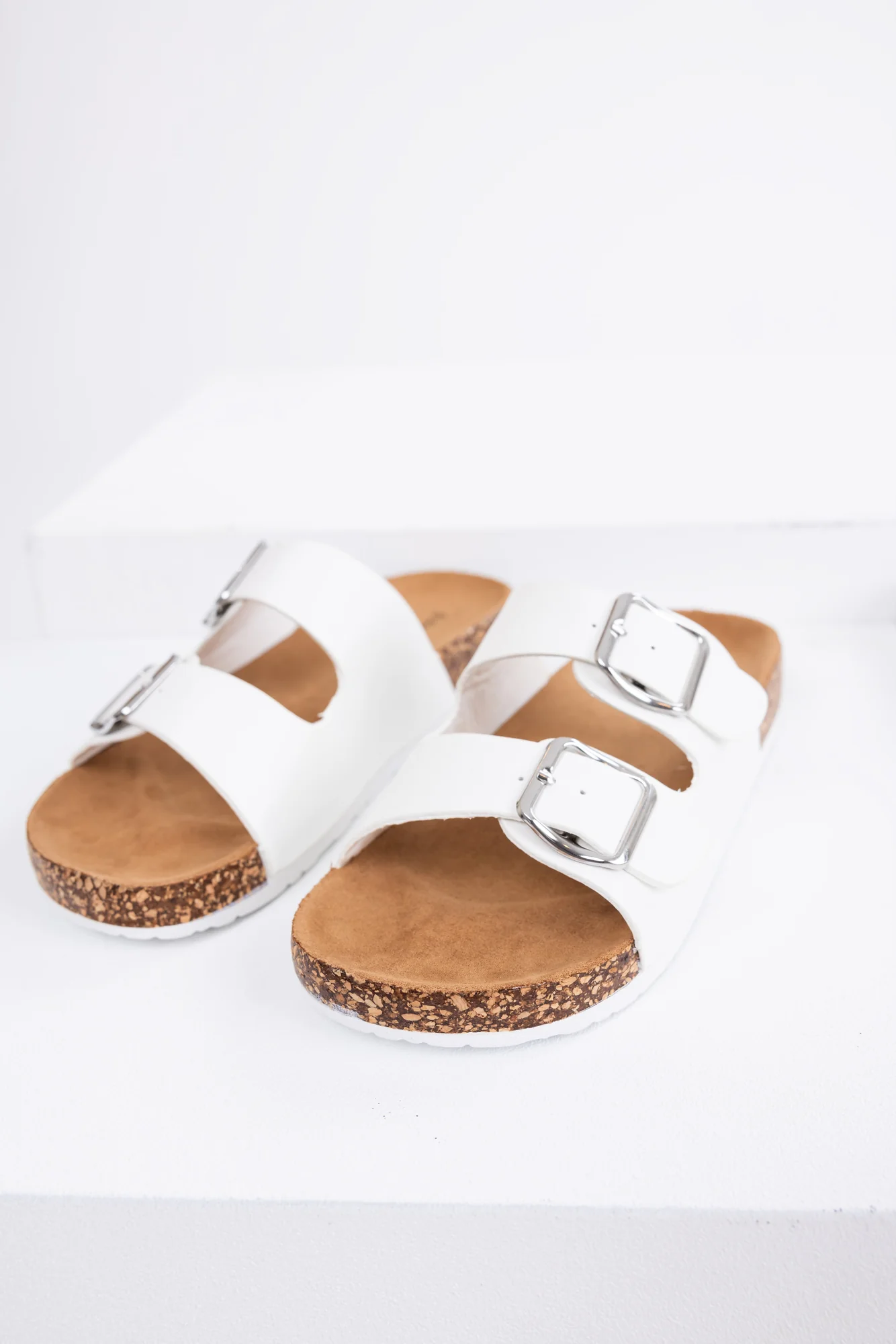 Ivory Suede Double Buckle Slide Sandals