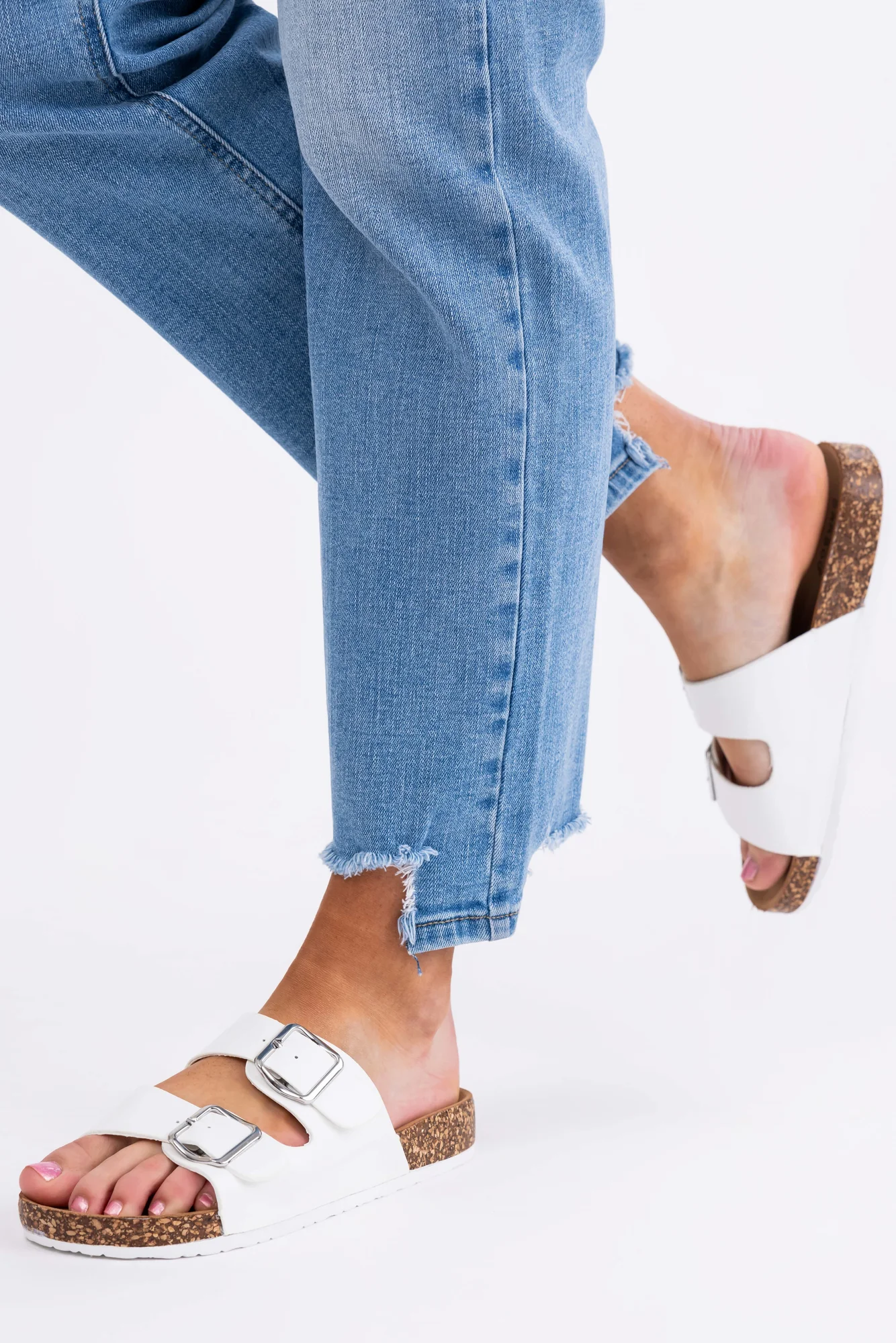 Ivory Suede Double Buckle Slide Sandals