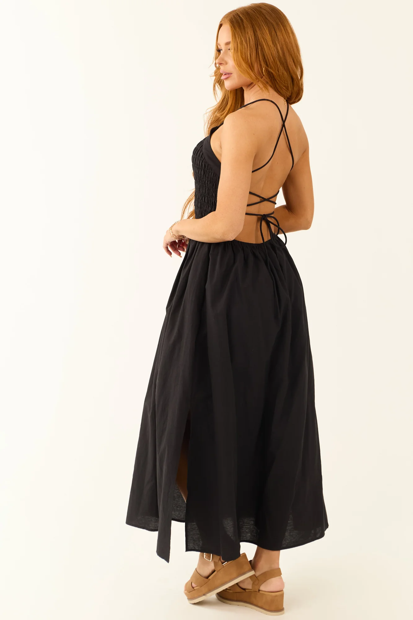 Black Cotton Square Neckline Maxi Dress