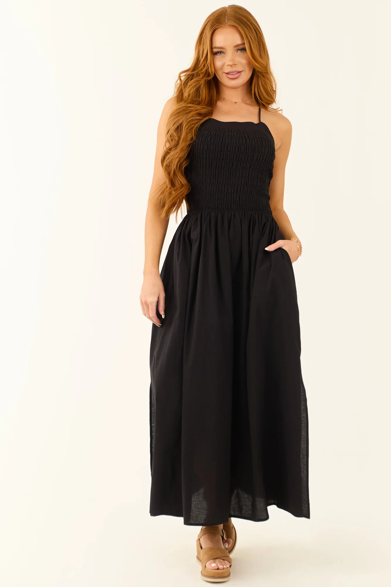 Black Cotton Square Neckline Maxi Dress