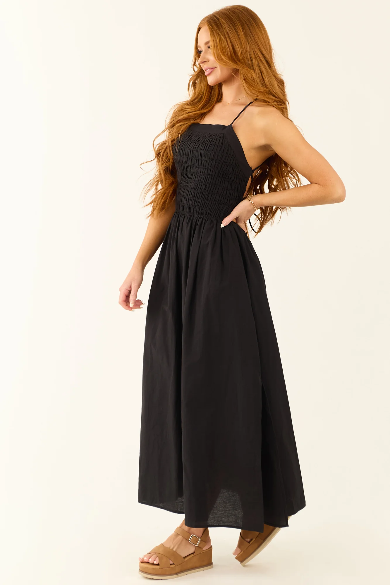Black Cotton Square Neckline Maxi Dress