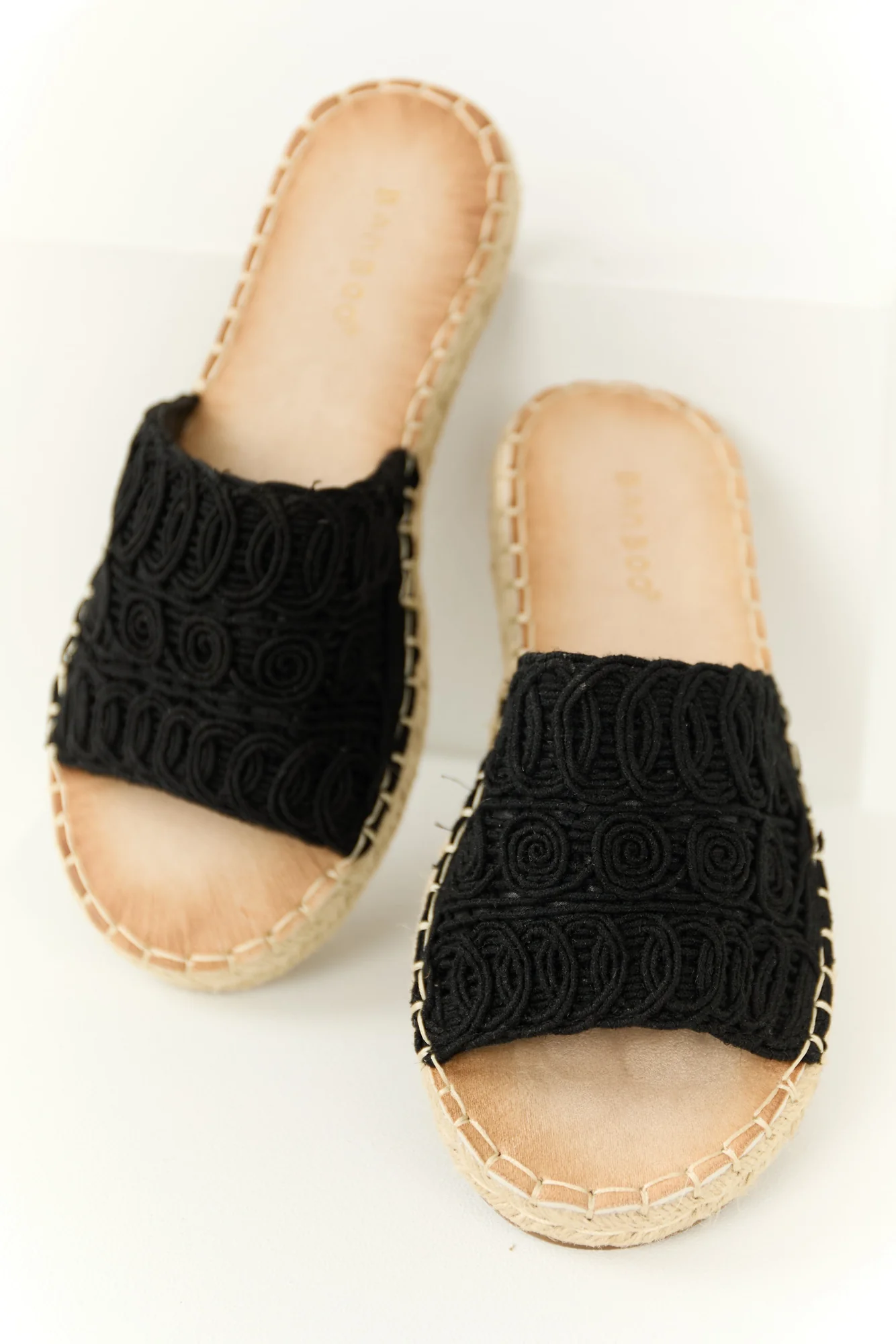 Black Lace Espadrille Slide-On Sandals