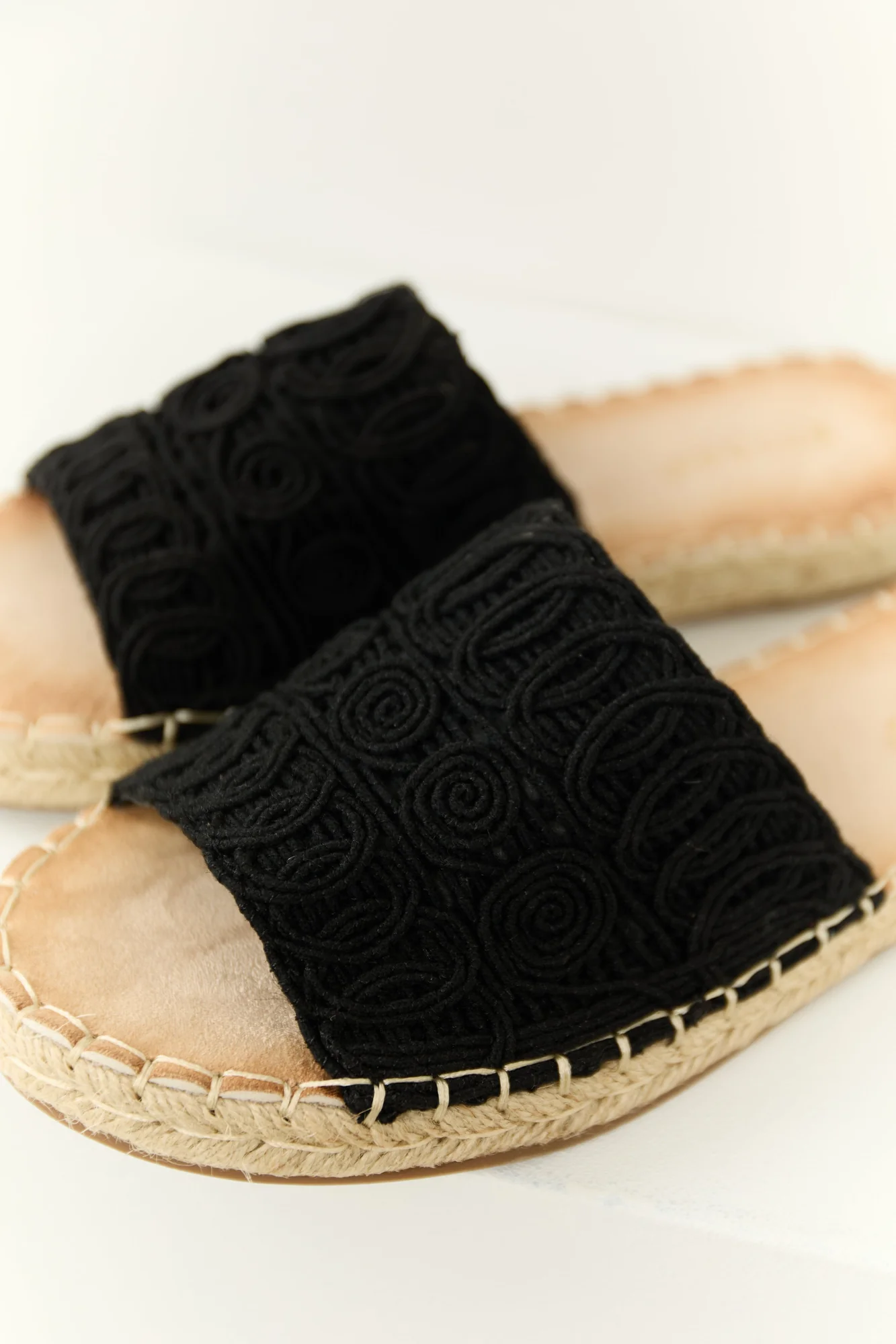 Black Lace Espadrille Slide-On Sandals