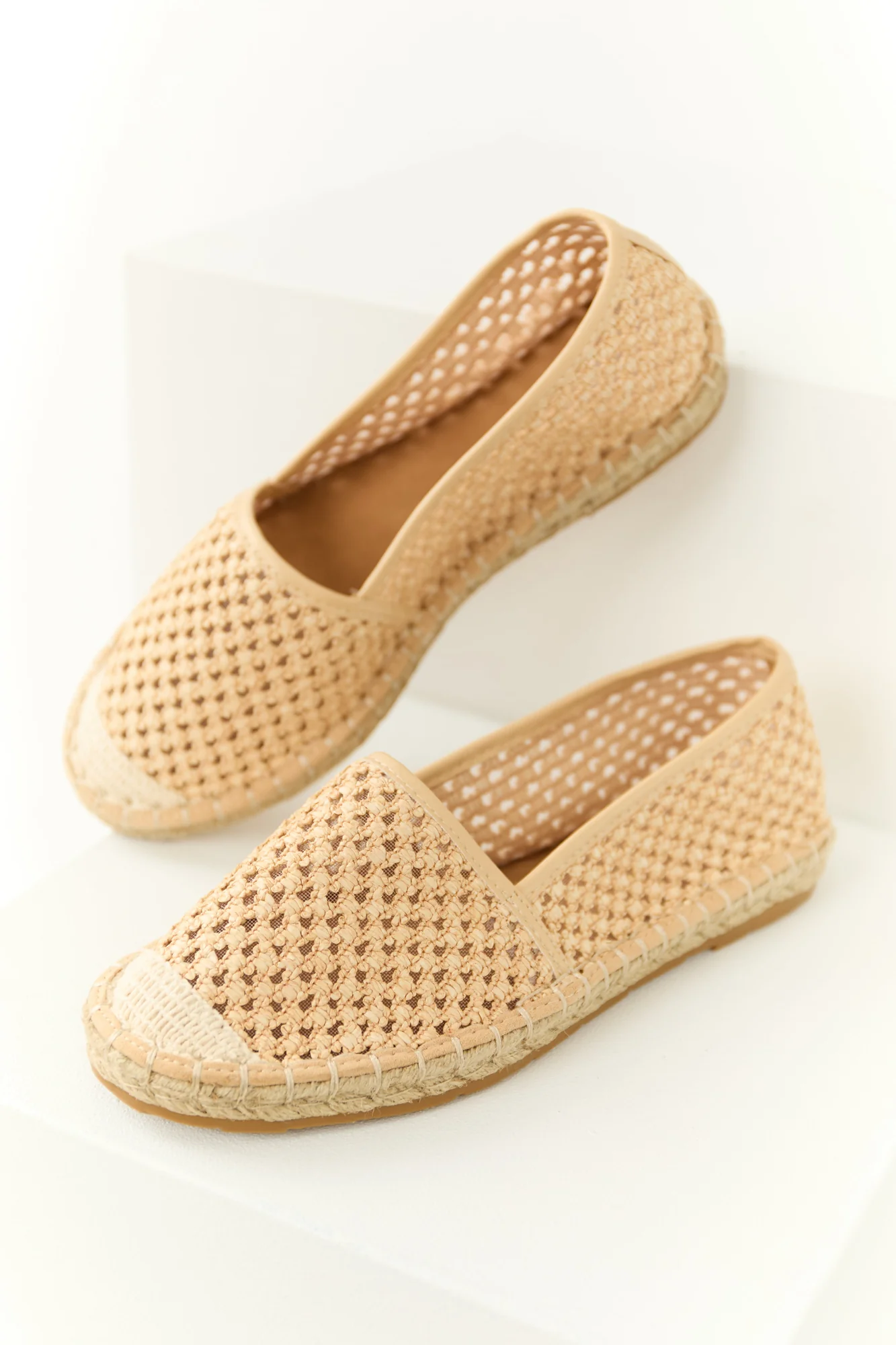 Cream Woven Slip-On Espadrilles with Rounded Toe