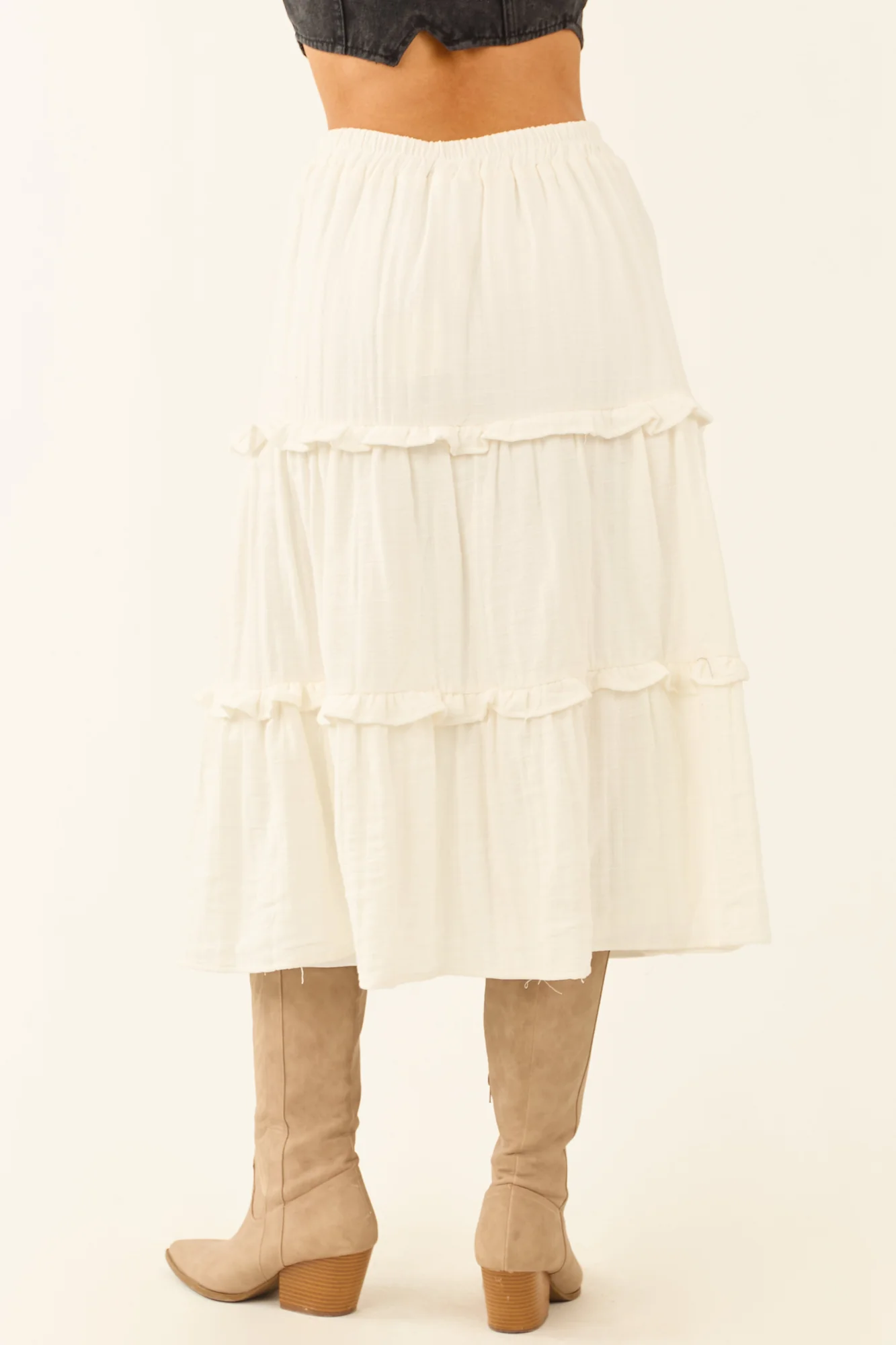 Ivory Cotton Smocked Midi Skirt