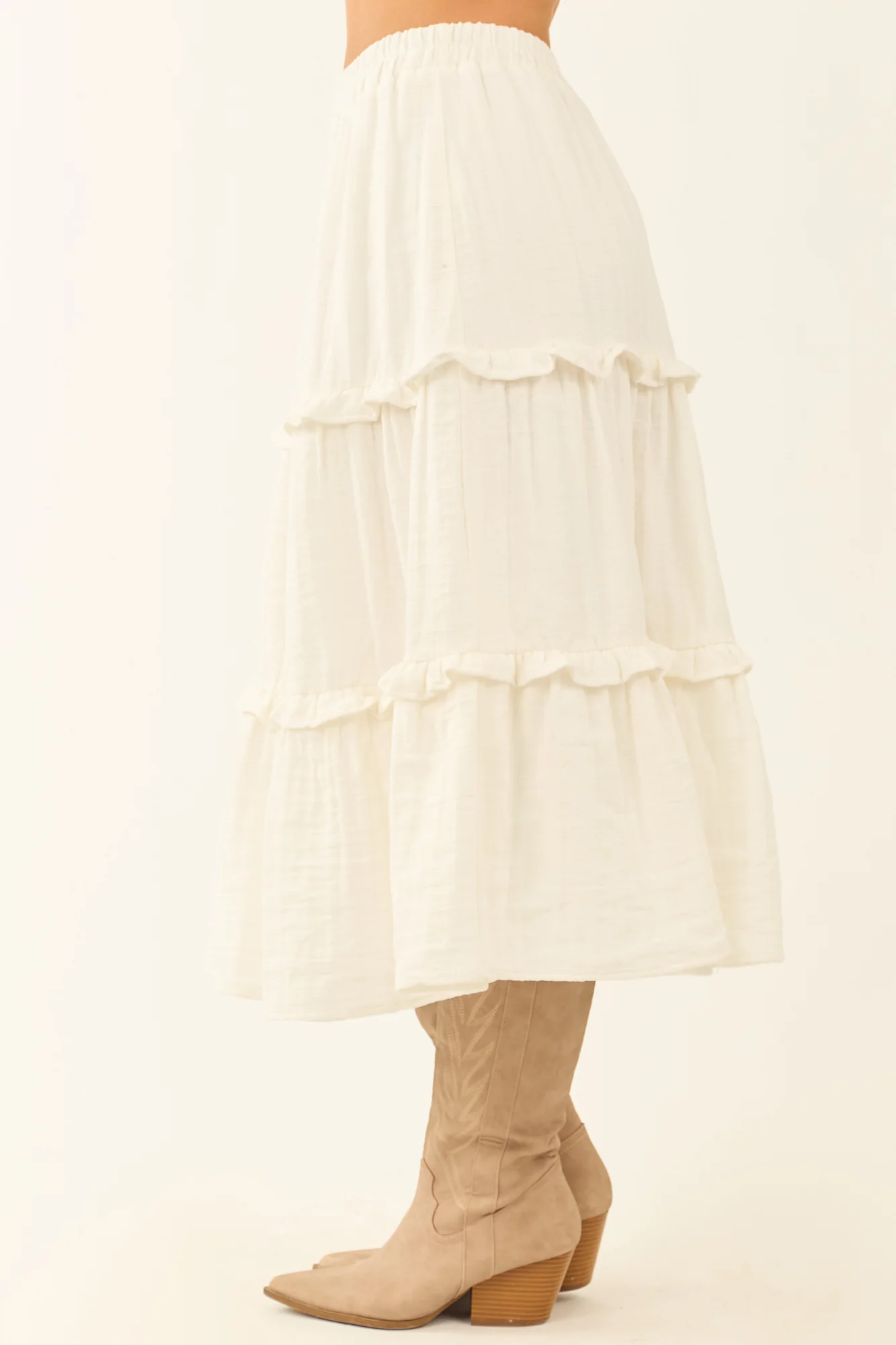 Ivory Cotton Smocked Midi Skirt