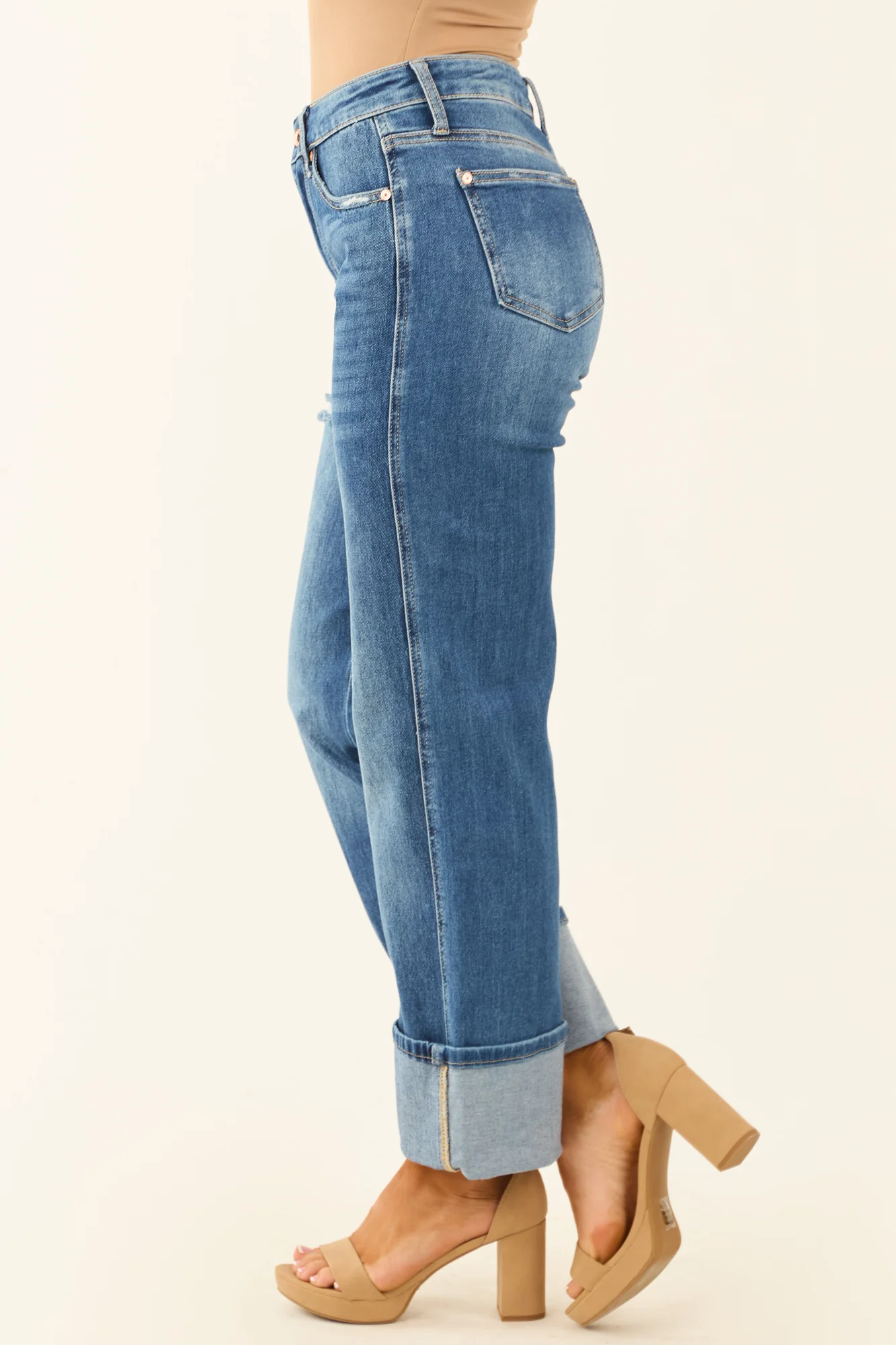 Medium Wash High Rise Straight Leg Denim Jeans