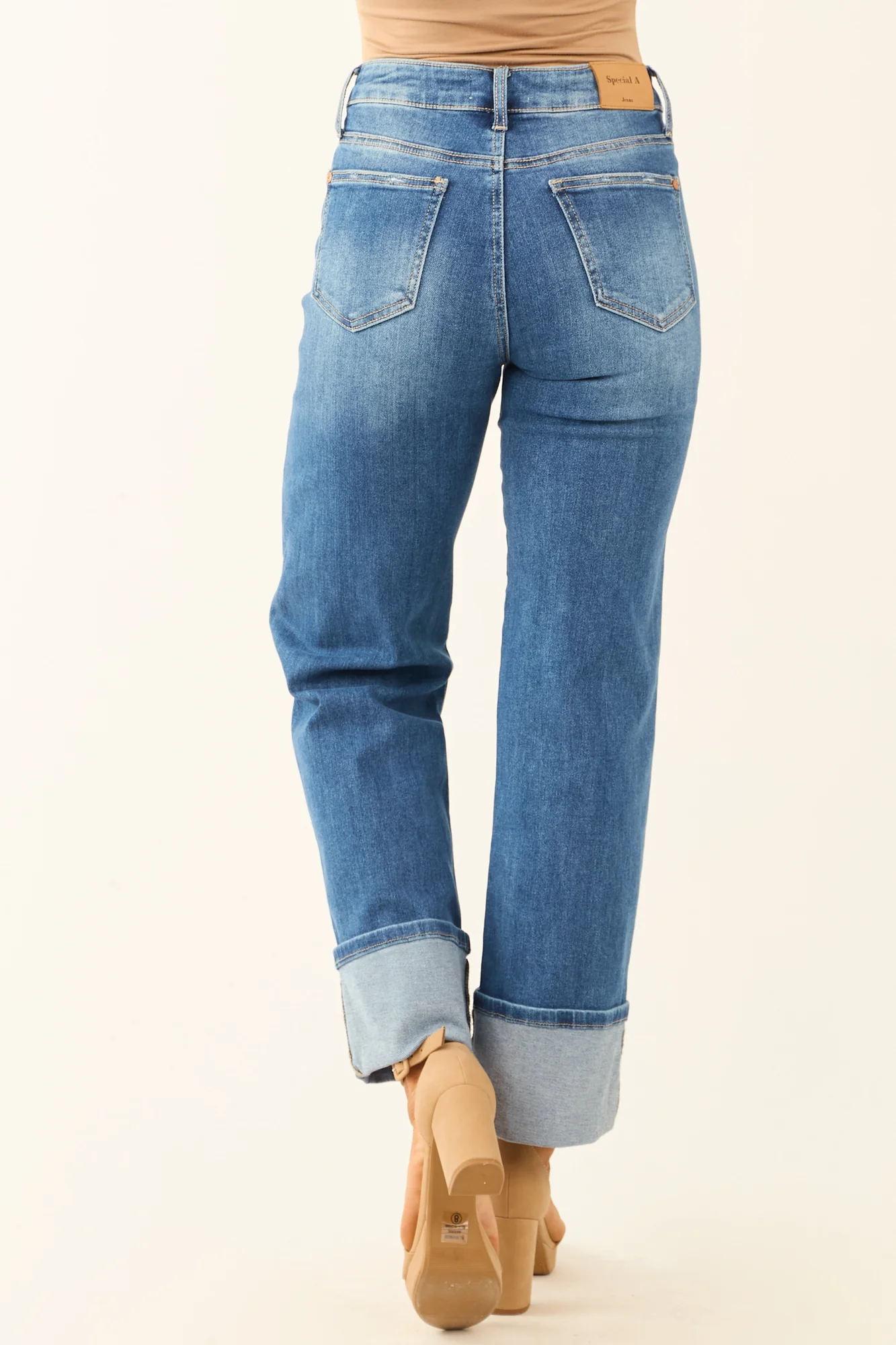Medium Wash High Rise Straight Leg Denim Jeans