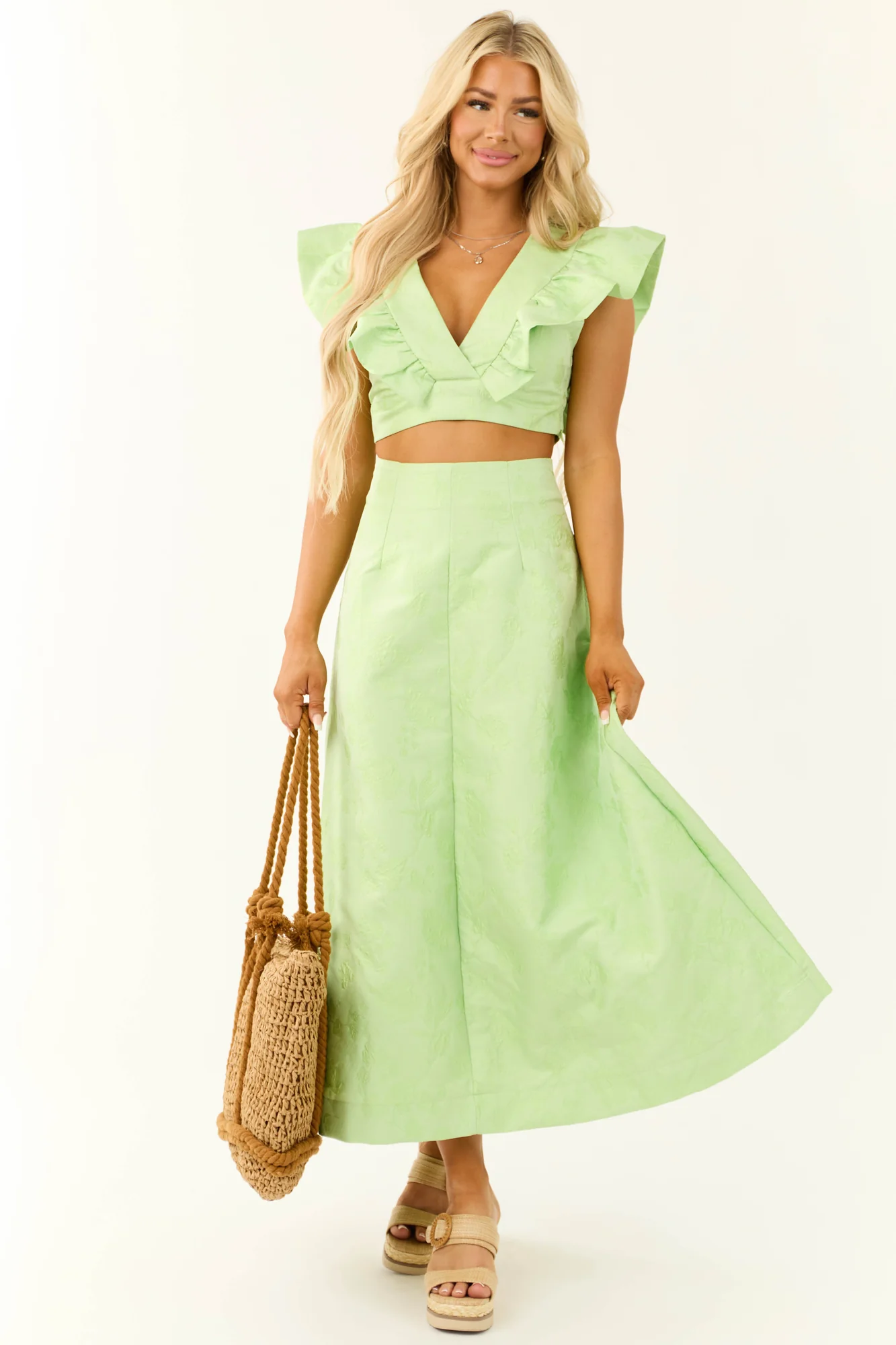 Lime Floral Ruffle Crop Top