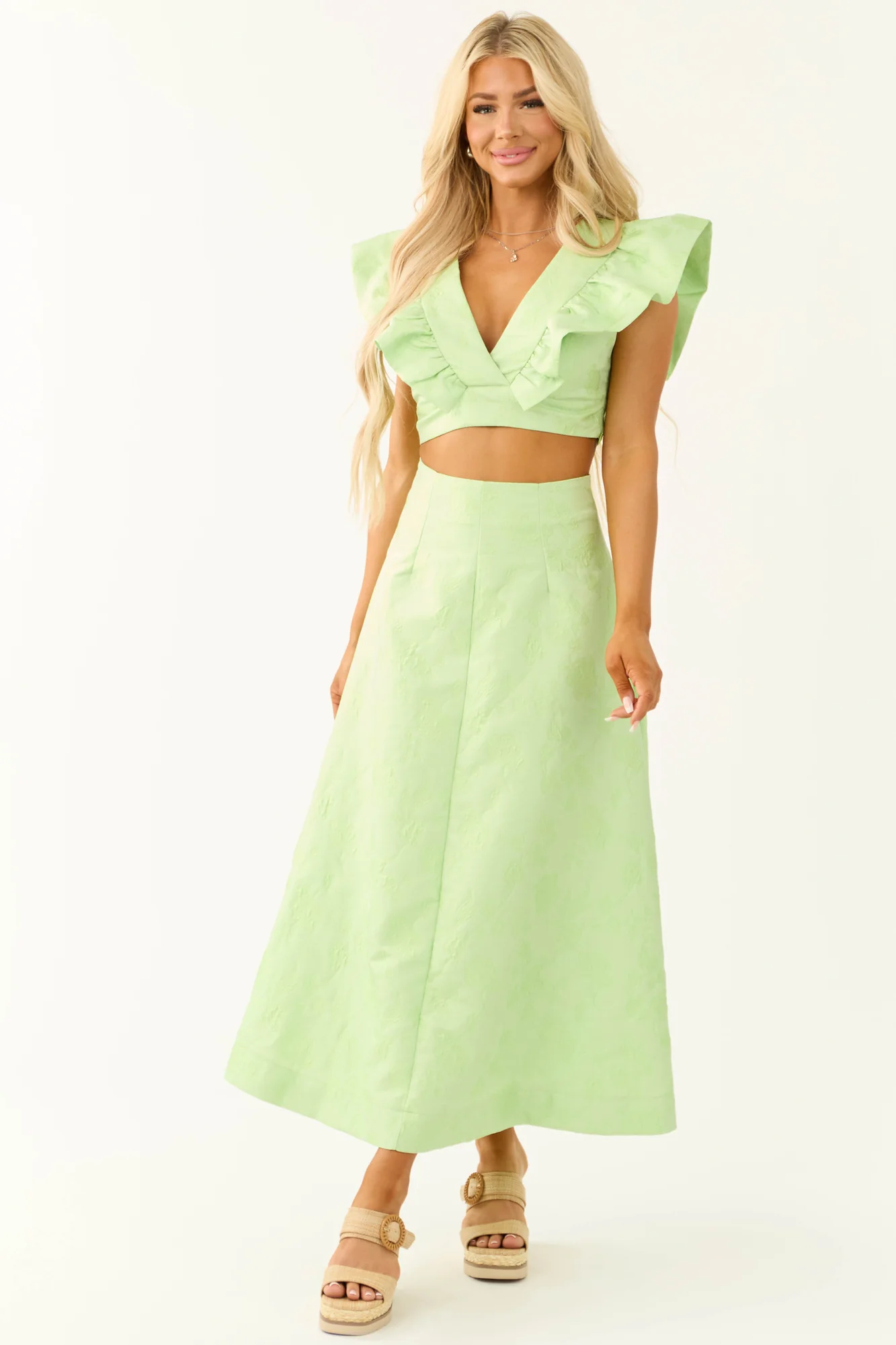 Lime Floral Ruffle Crop Top