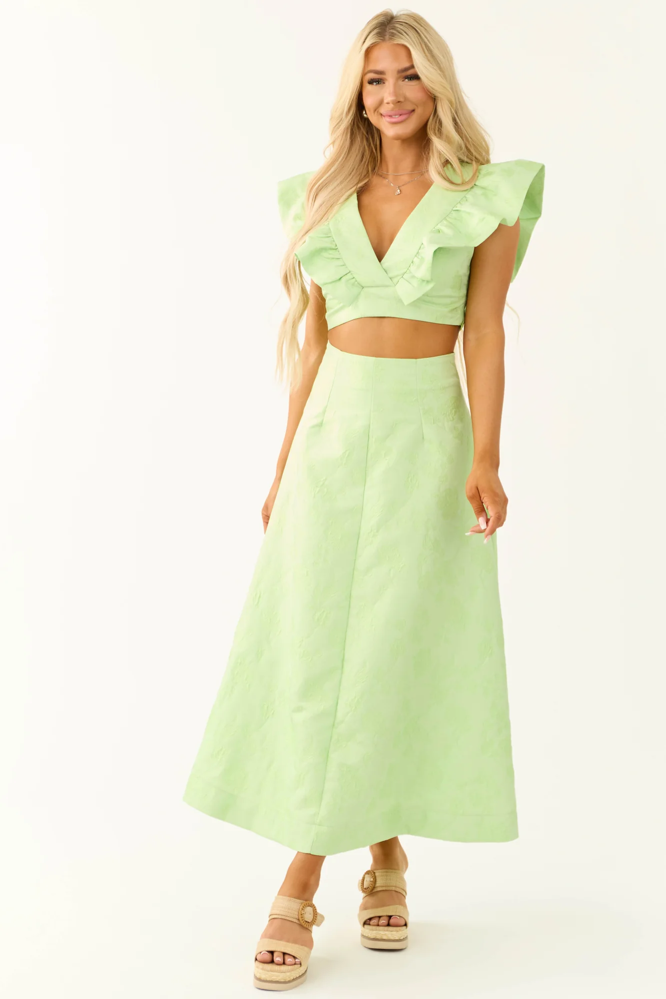 Green Floral A-Line Midi Skirt