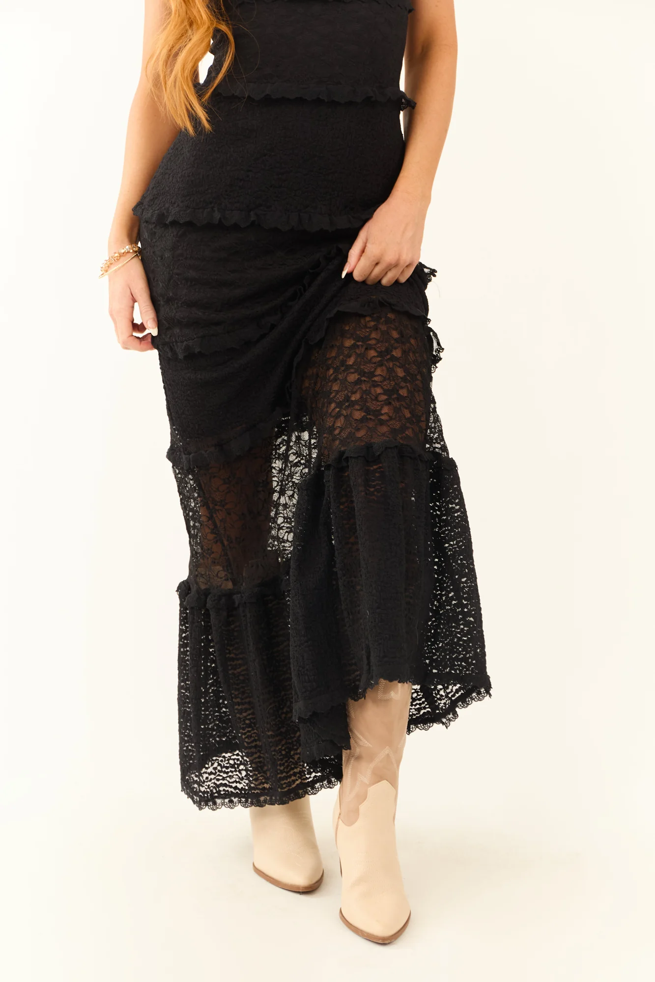 Black Tiered Lace Maxi Dress - Sleeveless V-Neck Elegant Design