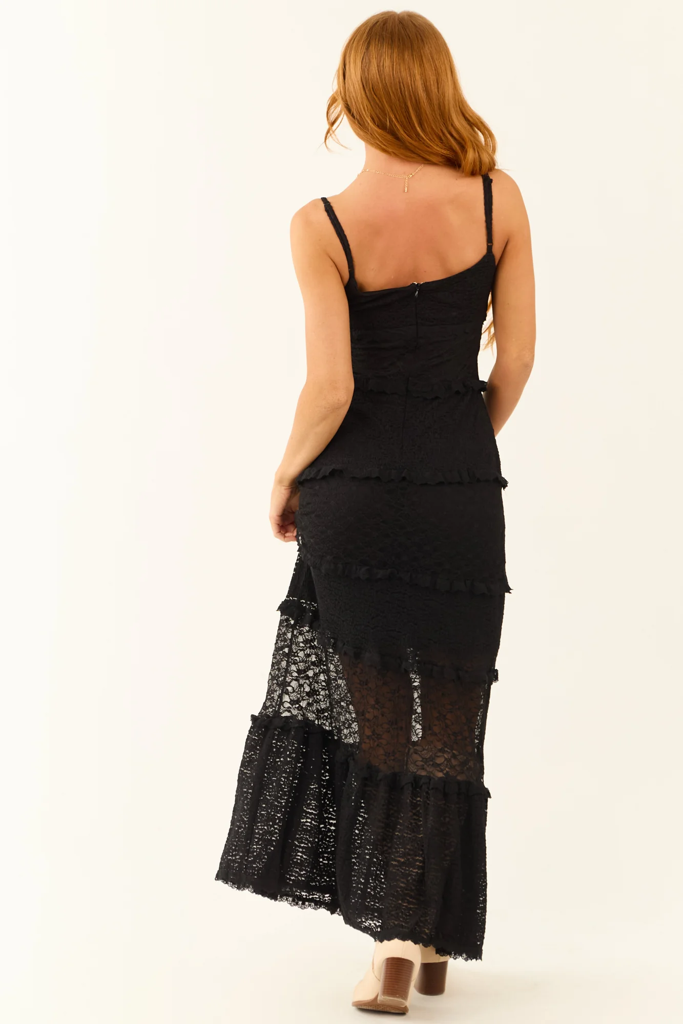 Black Tiered Lace Maxi Dress - Sleeveless V-Neck Elegant Design