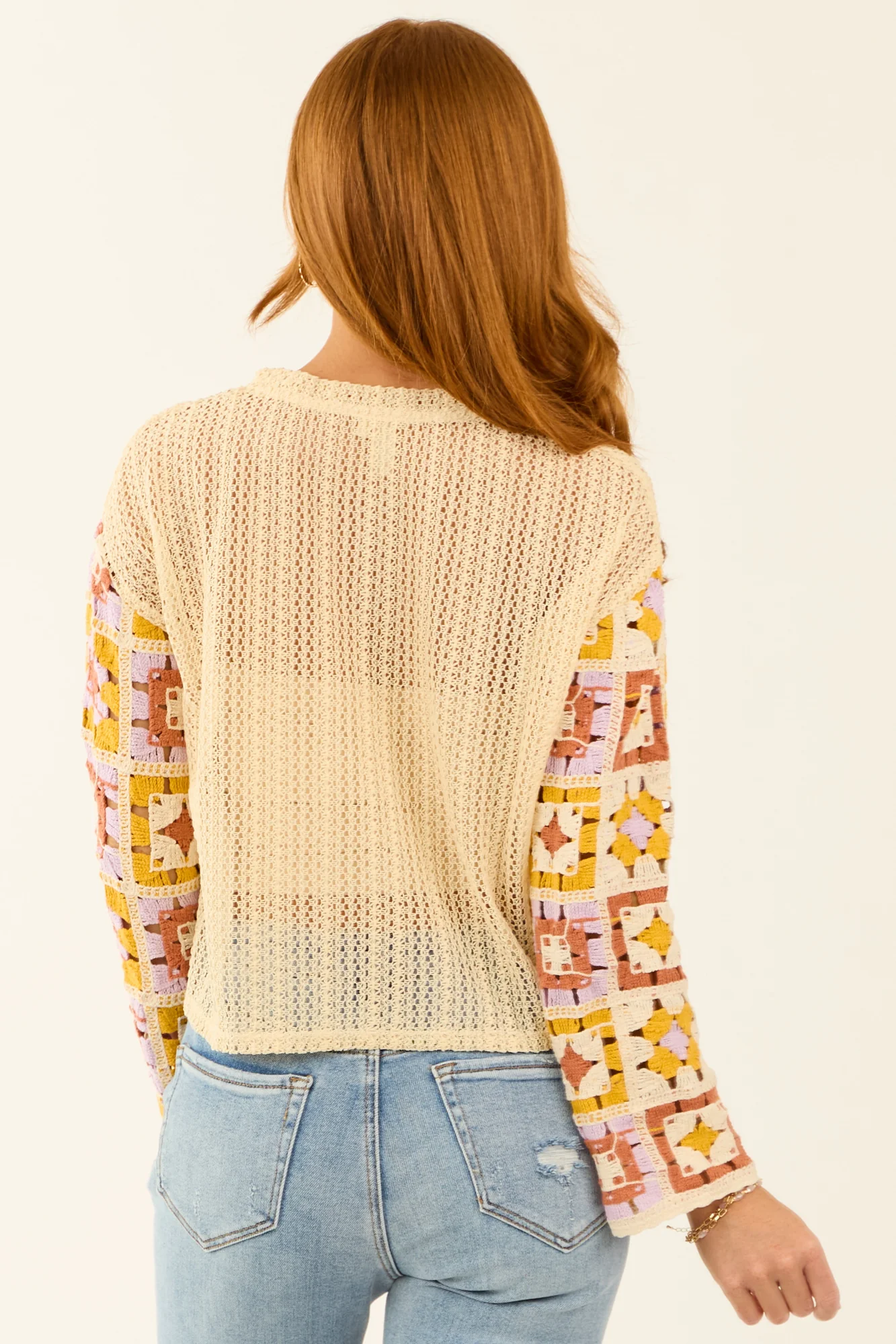 Buttercream Crochet Long Sleeve Knit Top