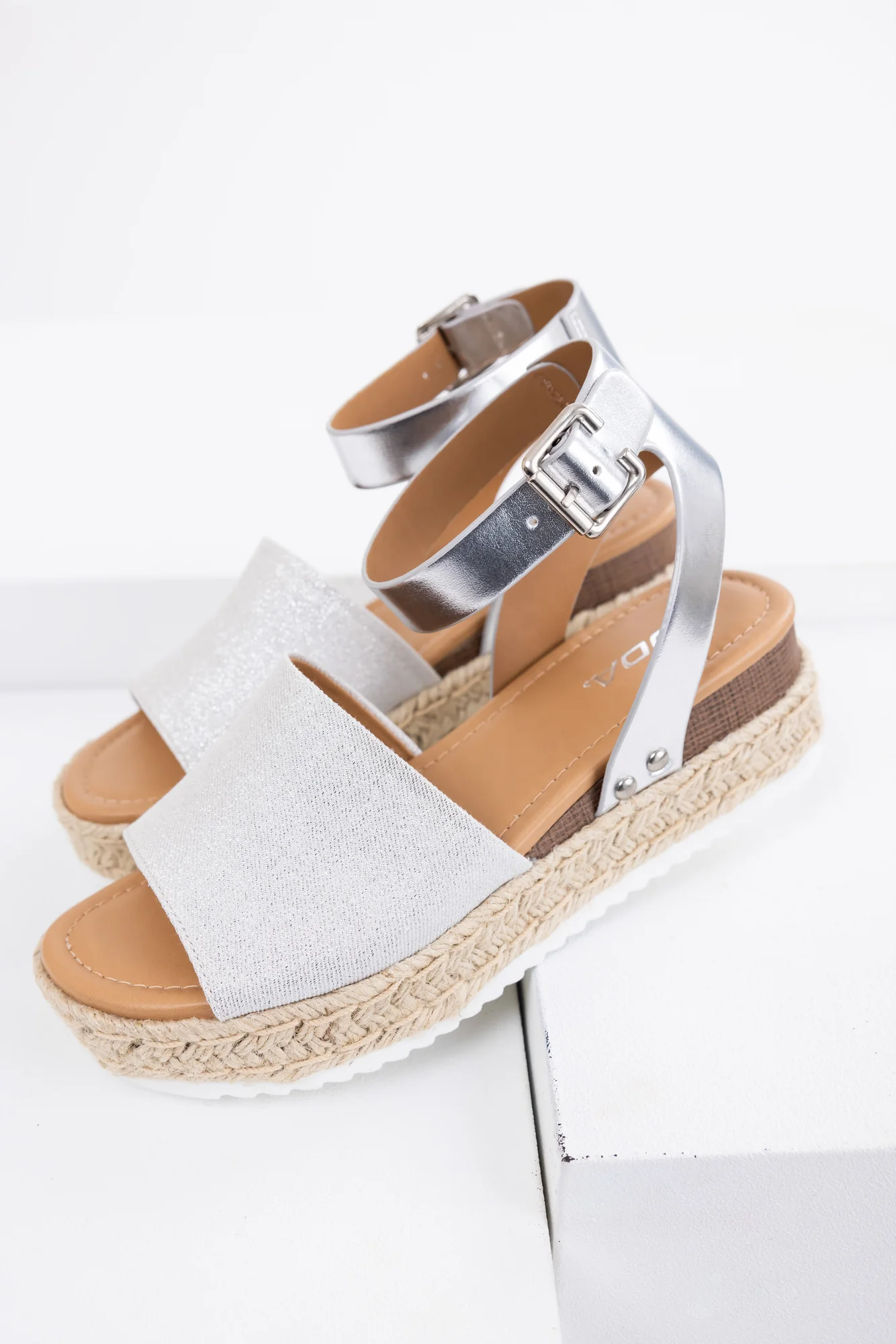 Silver Platform Ankle Strap Sandals
