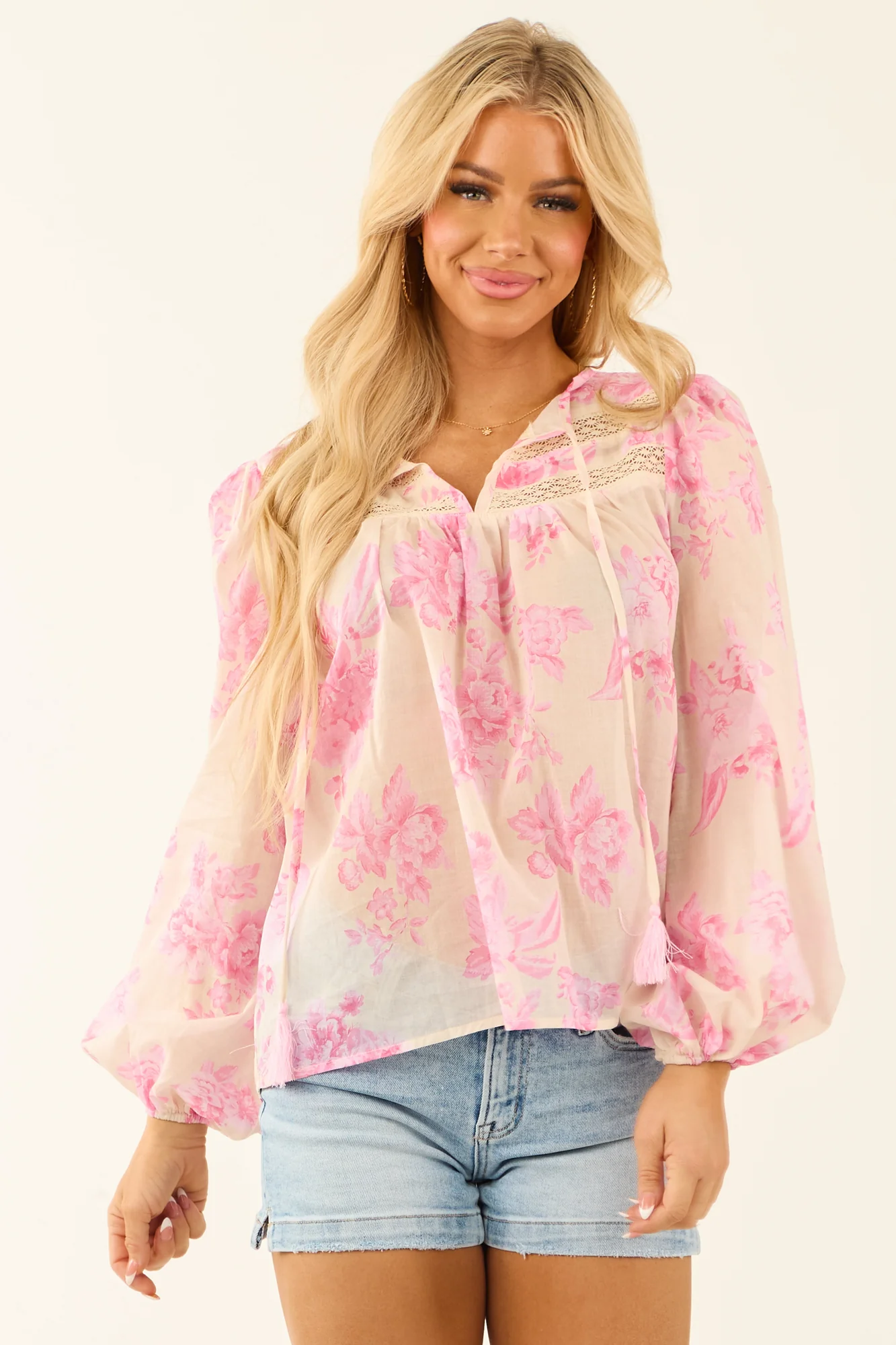 Floral Print Cotton Top in Punch and Cream