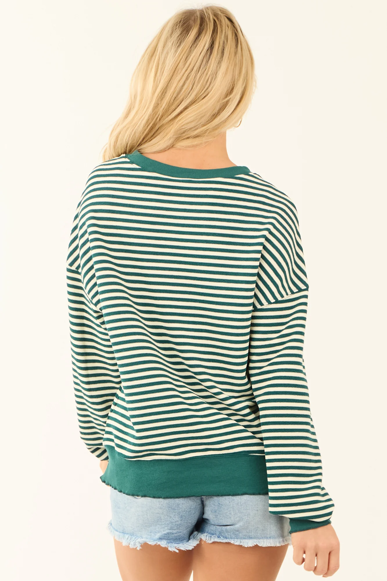 Sequin Sweater with St Patricks Clover Detail in Pine Stripes