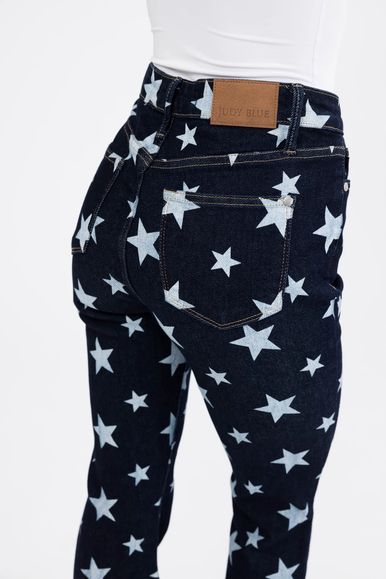 Dark Wash Star Print Flare Leg Jeans