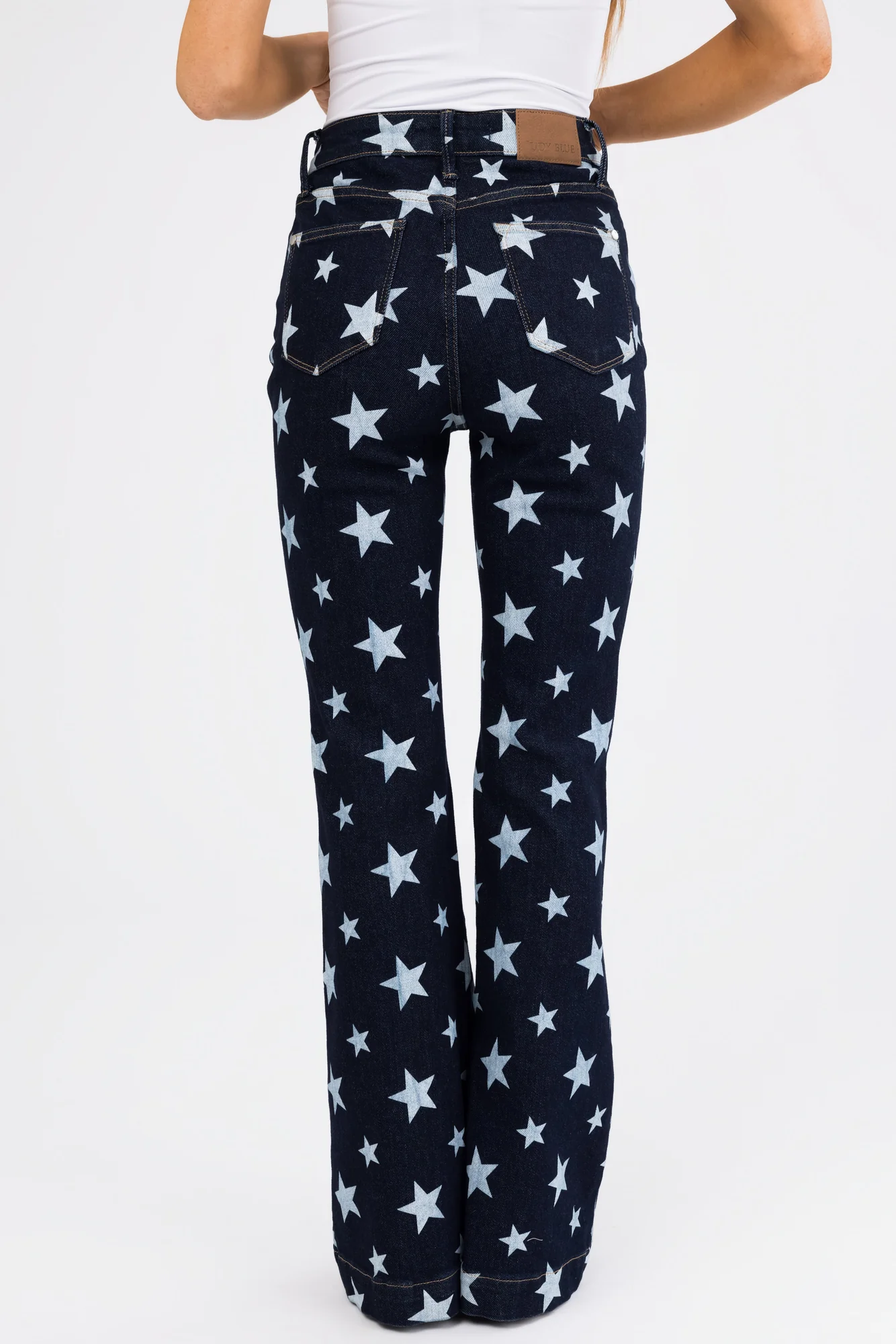 Dark Wash Star Print Flare Leg Jeans