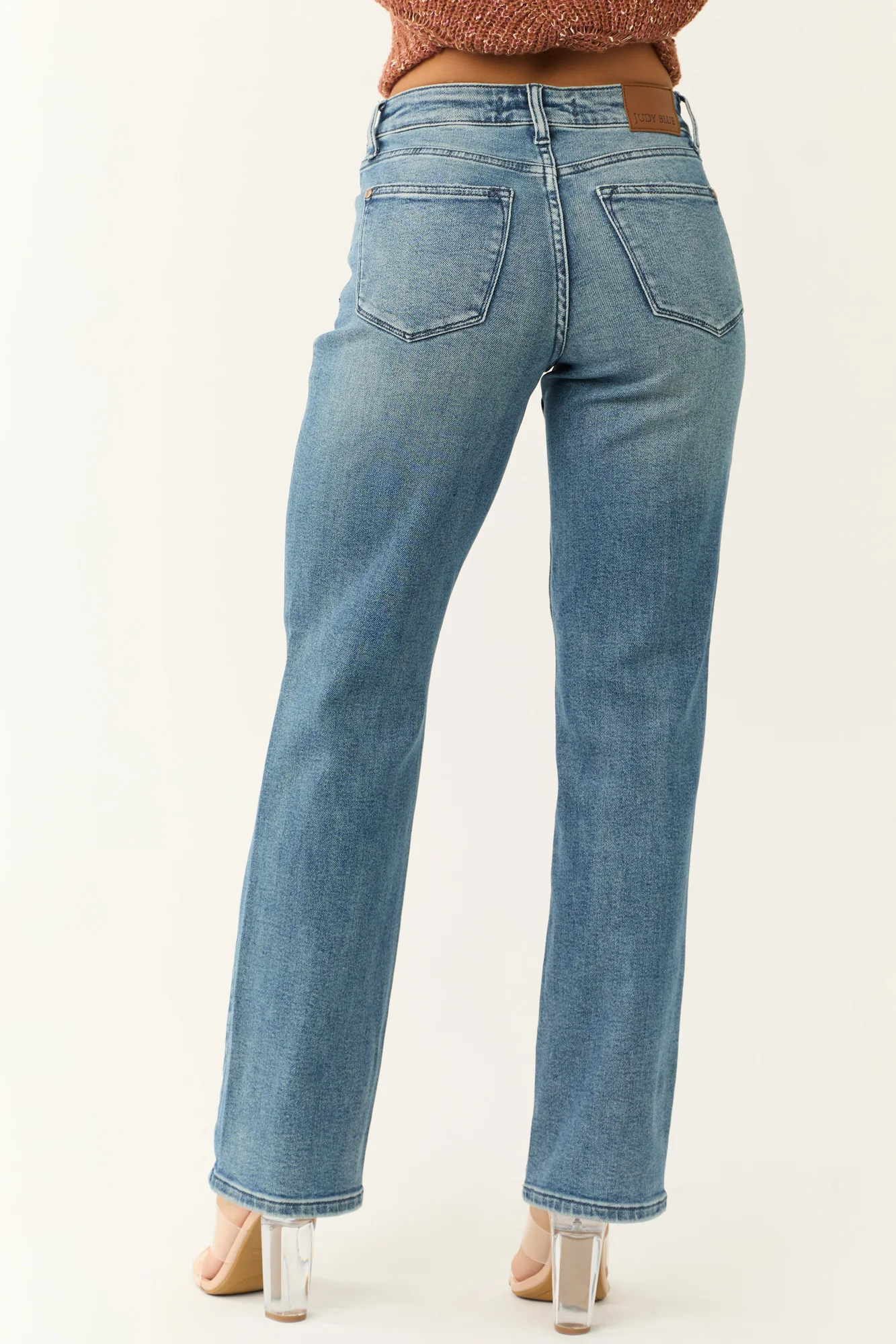 Medium Wash Distressed Dad Jeans in High Rise Fit