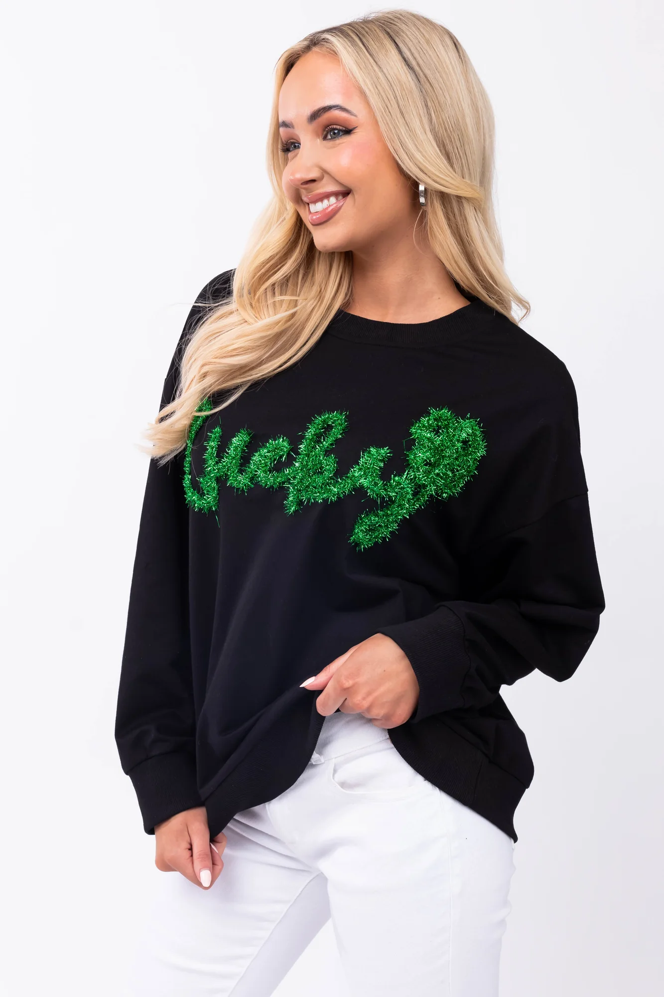 Black Tinsel Lettering Pullover Shirt