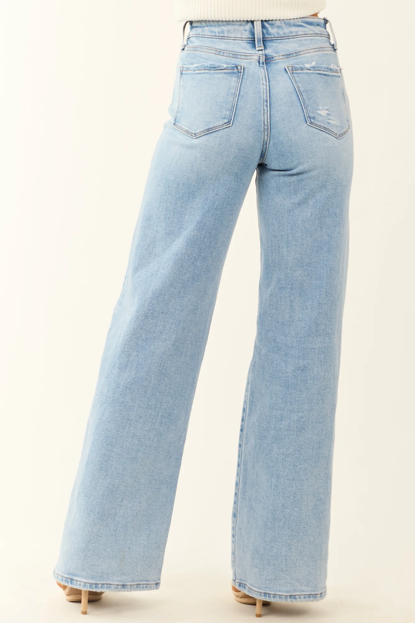 Light Wash Distressed Wide Leg Jeans High Rise