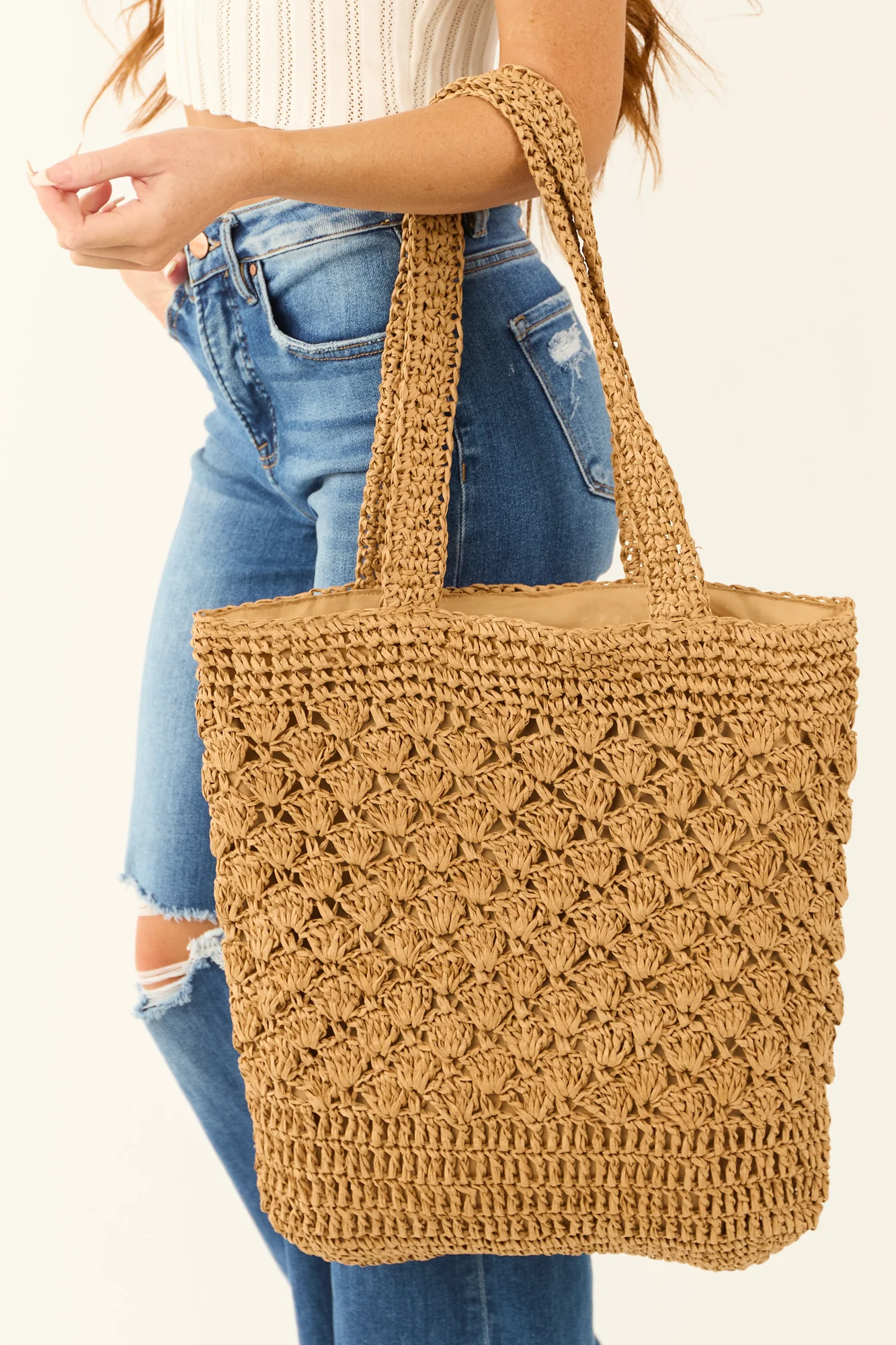 Brown Woven Tote Bag for Women