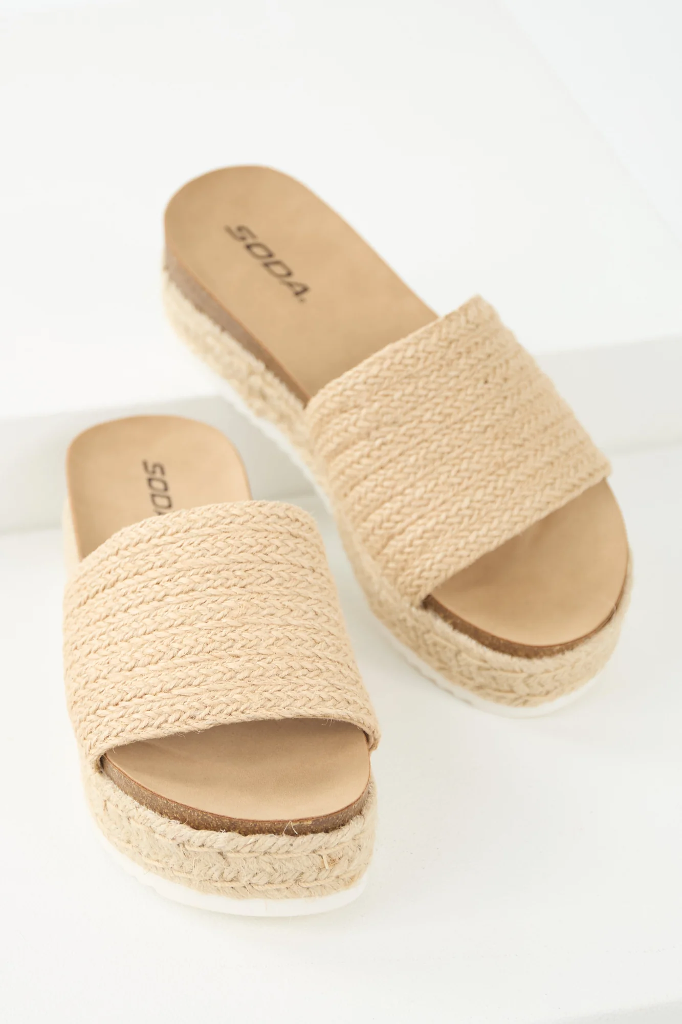 Beige Platform Espadrille Sandals - Womens Slip-On Shoes