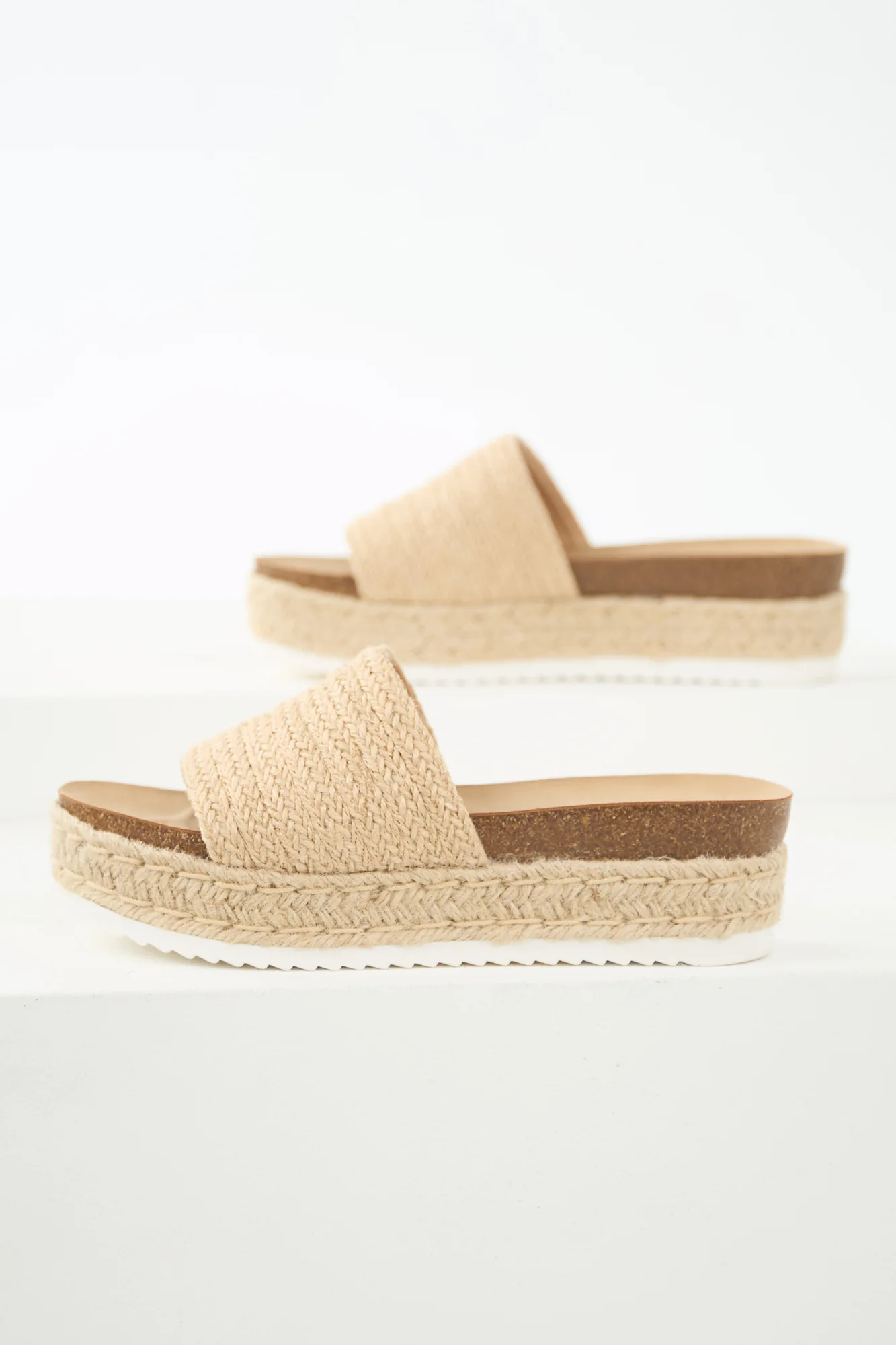 Beige Platform Espadrille Sandals - Womens Slip-On Shoes