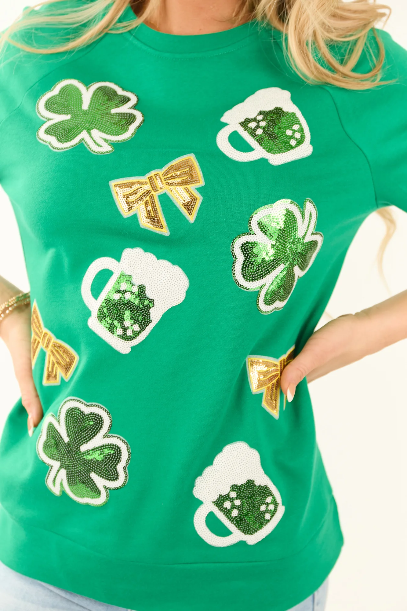 Sequin St Patricks Day Festive Sweatshirt - Kelly Green