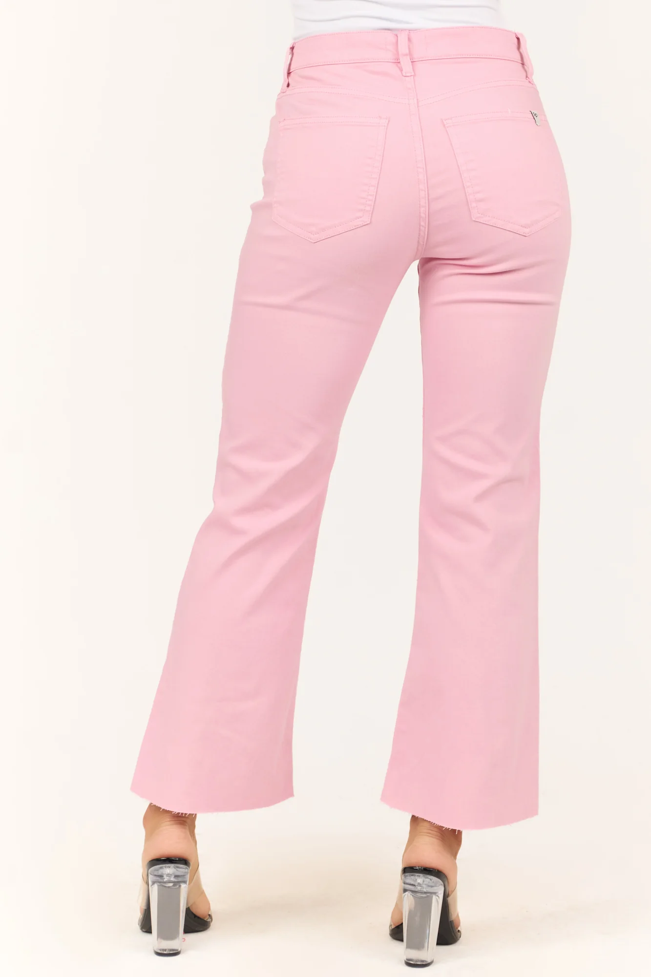 Baby Pink Flare Ankle Jeans for Women