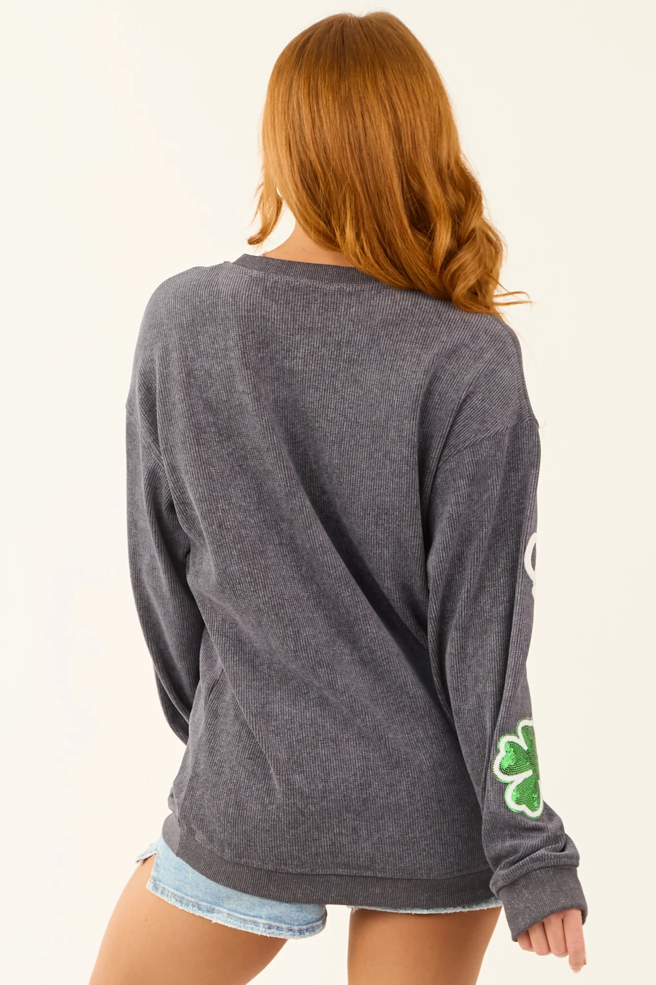 Ribbed St Patricks Graphic Sweatshirt - Kelly Green & White Print