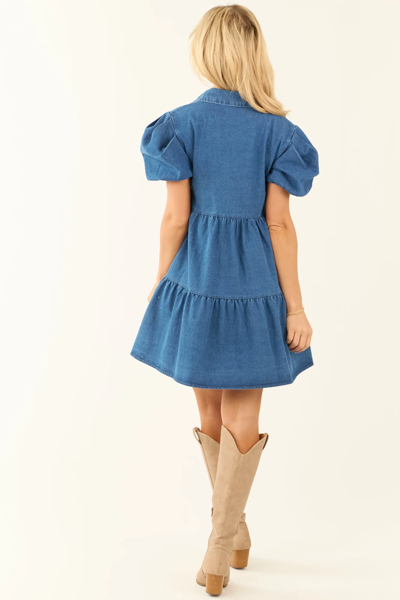 Blue Denim Tiered Ruffle Mini Dress