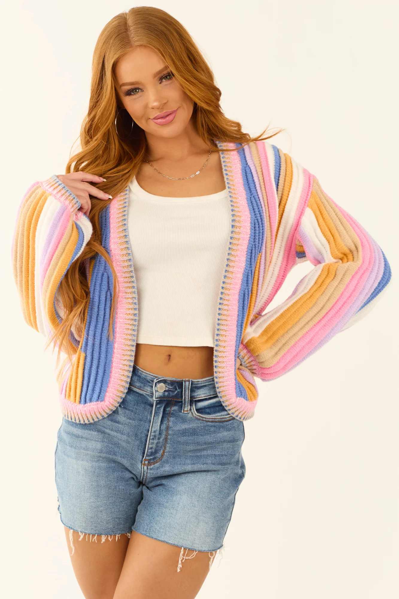 Multicolor Texture Knit Open Front Cardigan