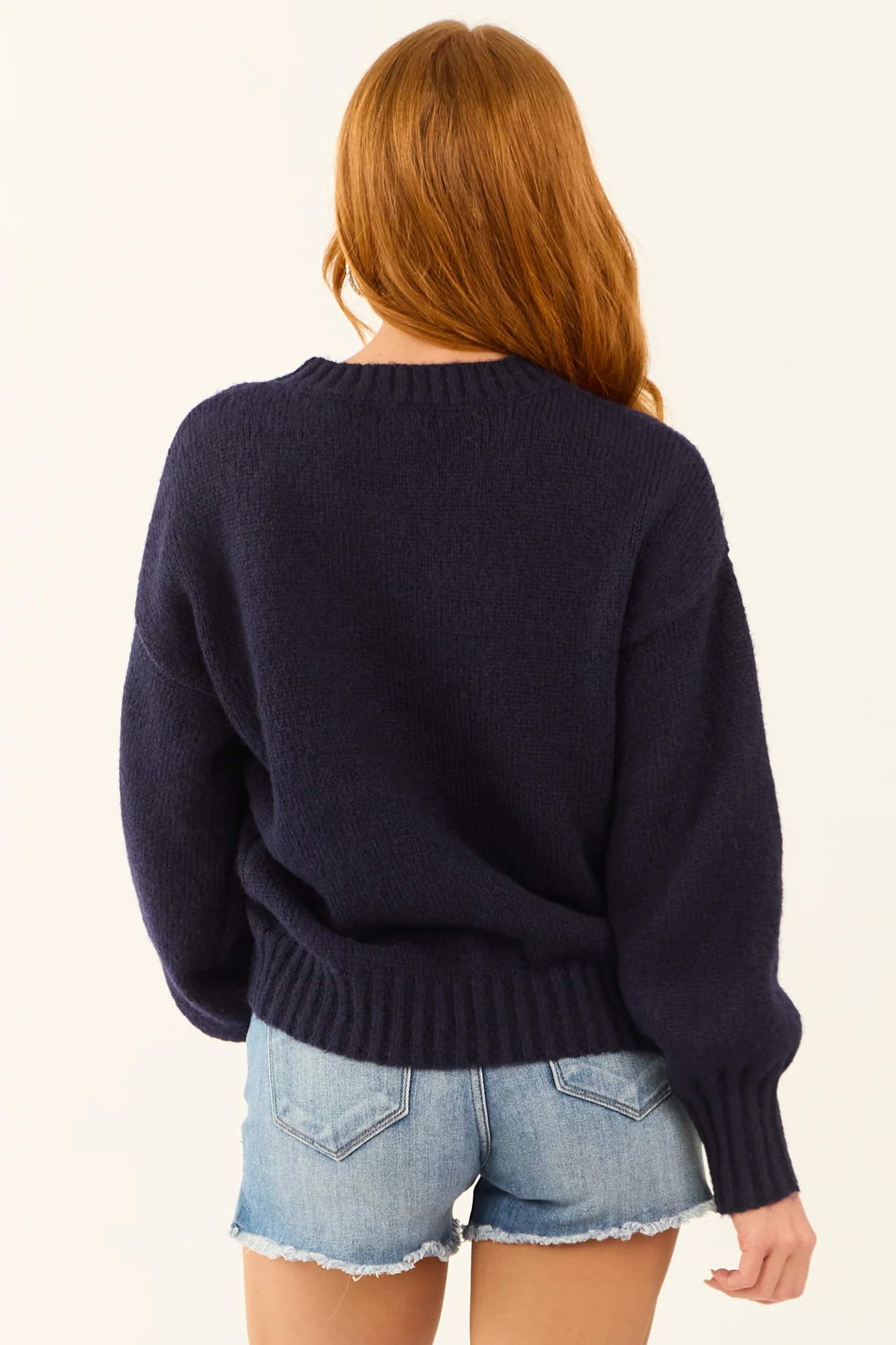 Navy Graphic Crew Neck Sweater with Bow Detail