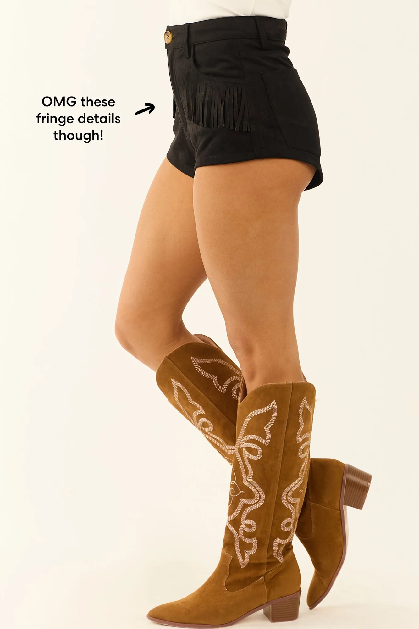 Black Fringe Faux Suede Mini Shorts