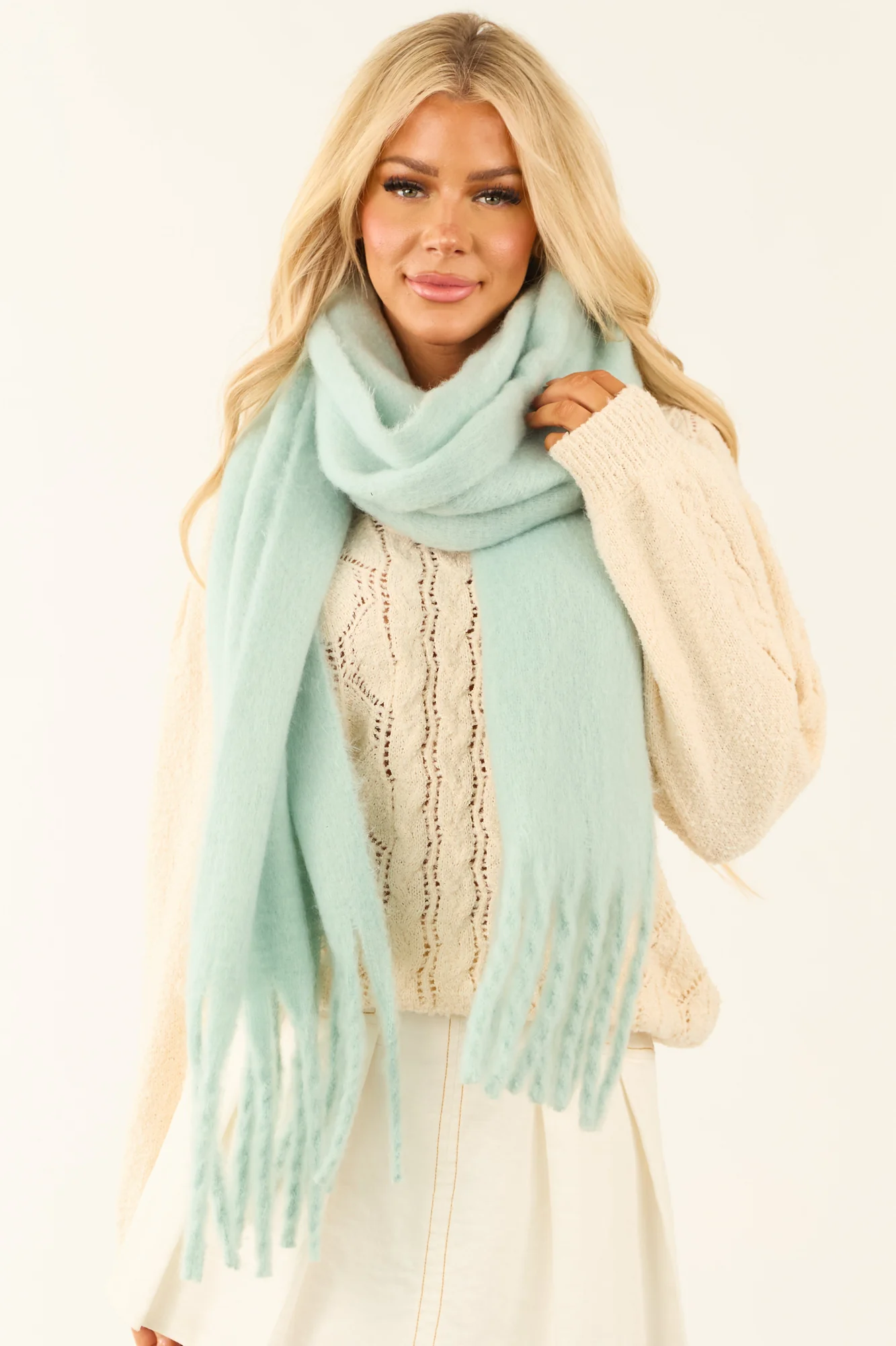 Green Oversized Tassel Scarf