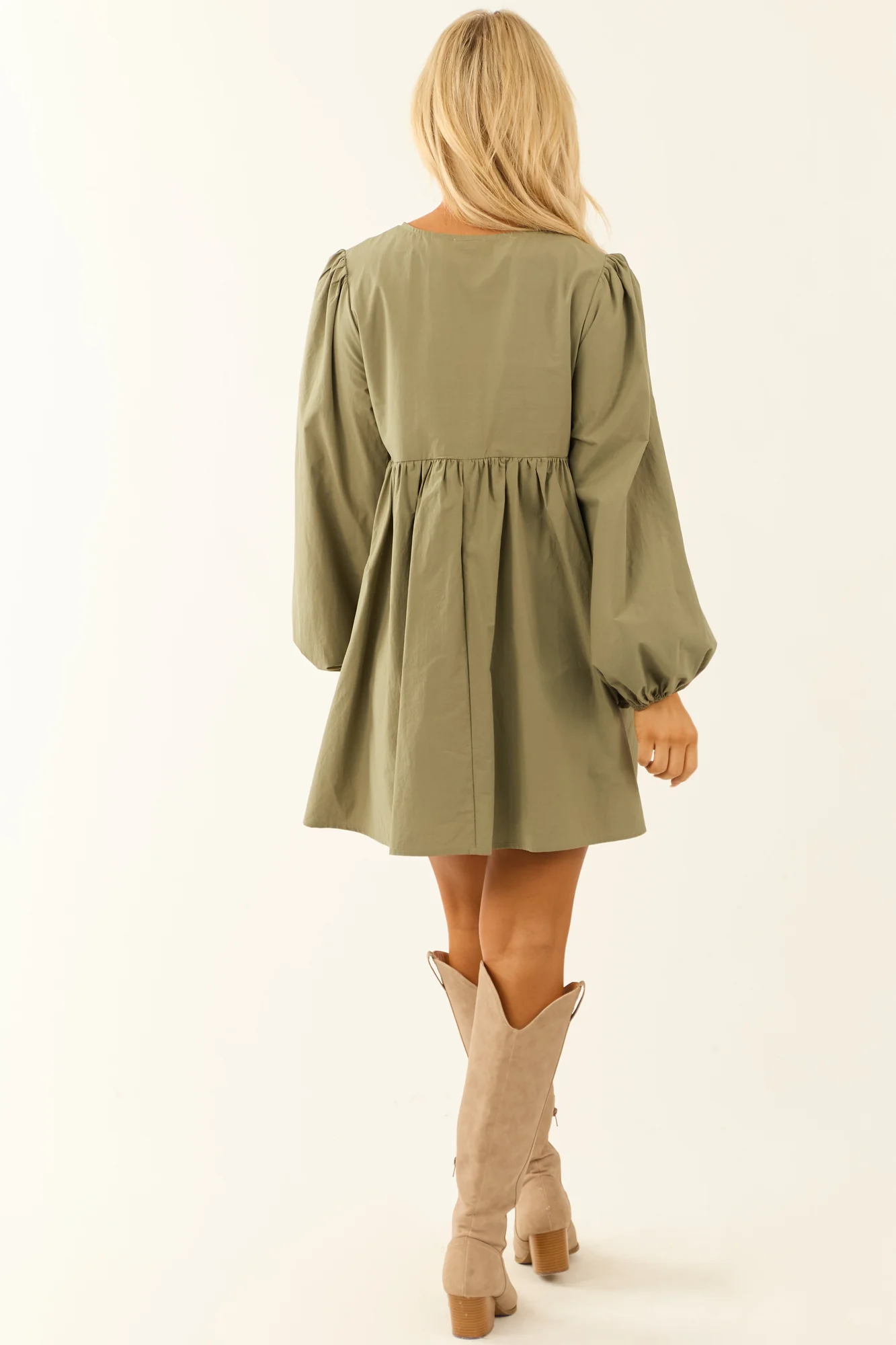 Sage Cotton Tent Style Long Sleeve Dress