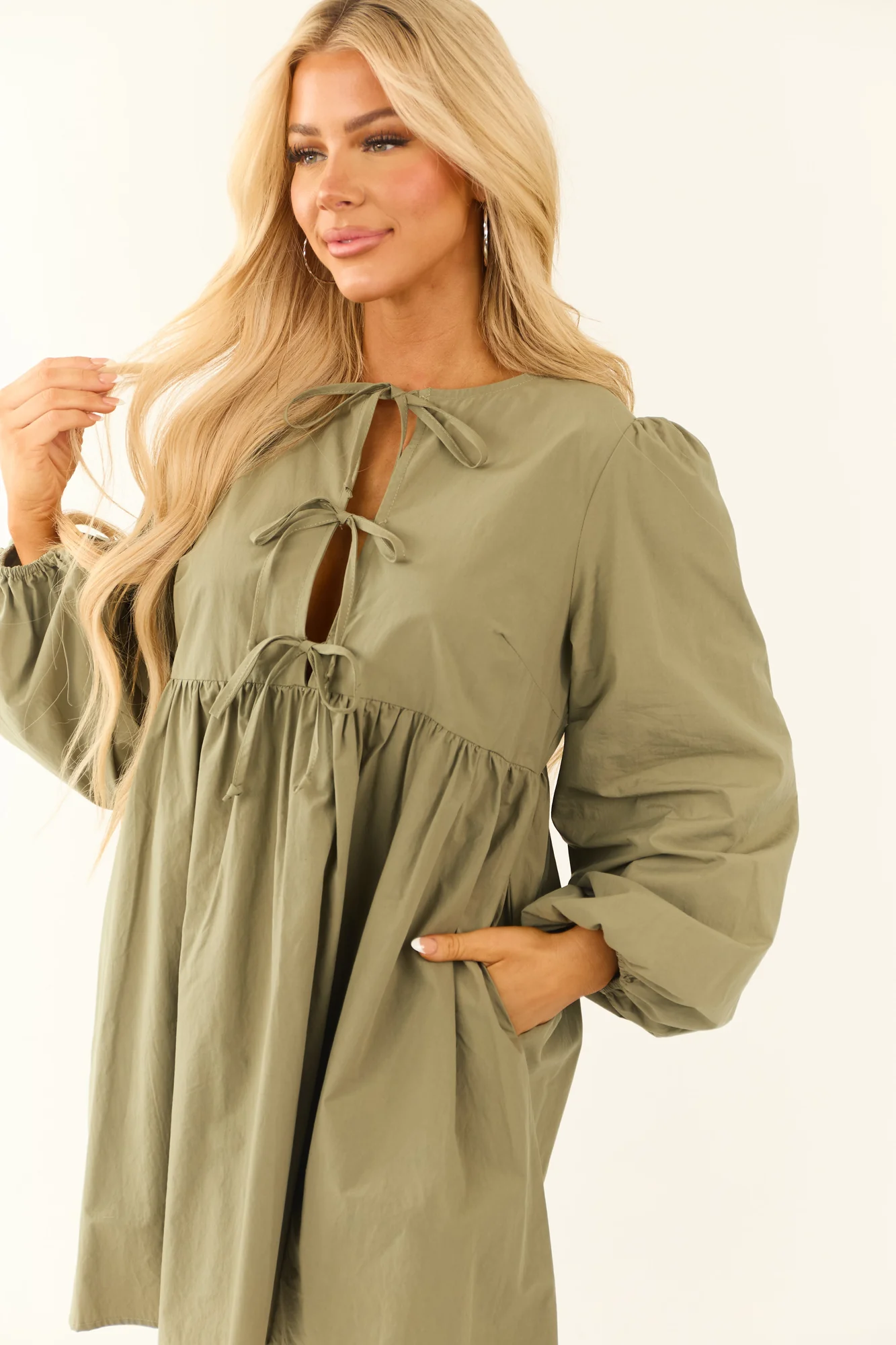 Sage Cotton Tent Style Long Sleeve Dress