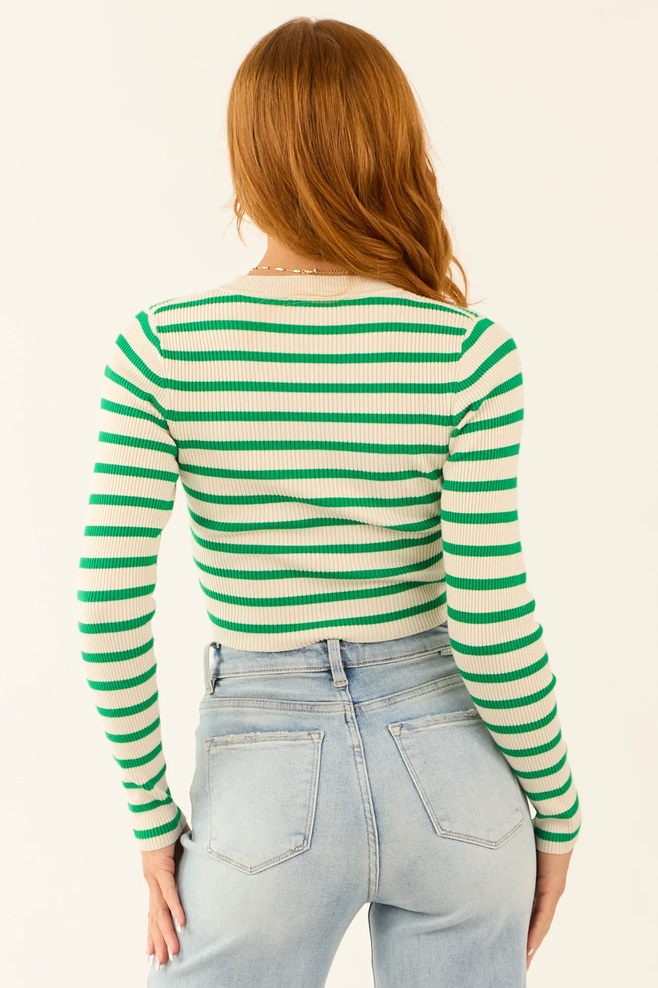 Ribbed Kelly Green & Cream Crop Top