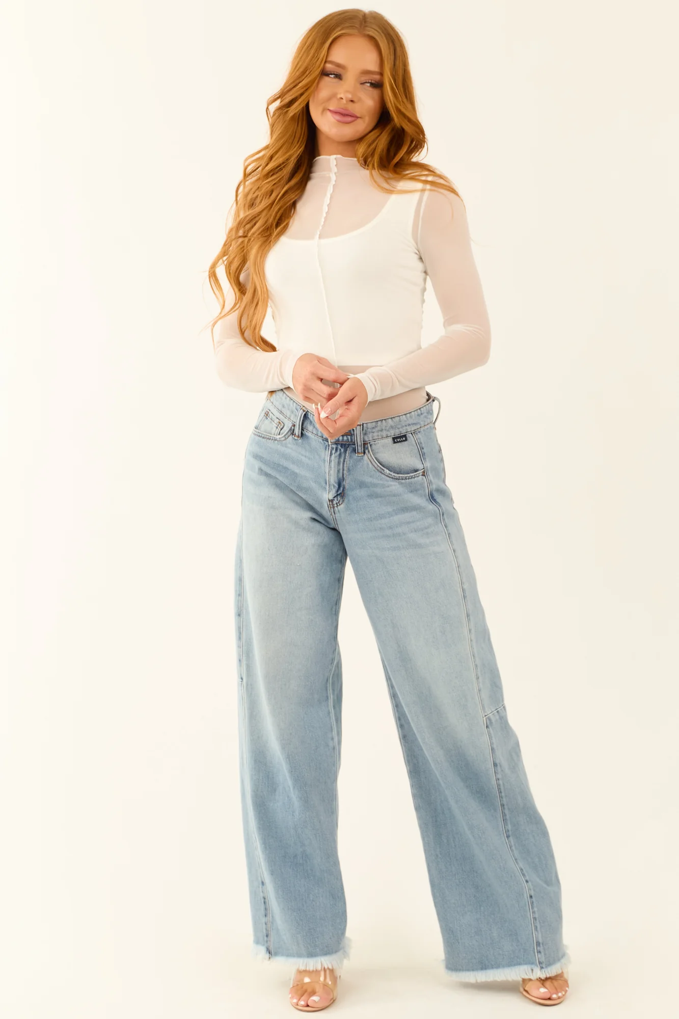 White Ribbed Crop Top with Sheer Long Sleeves