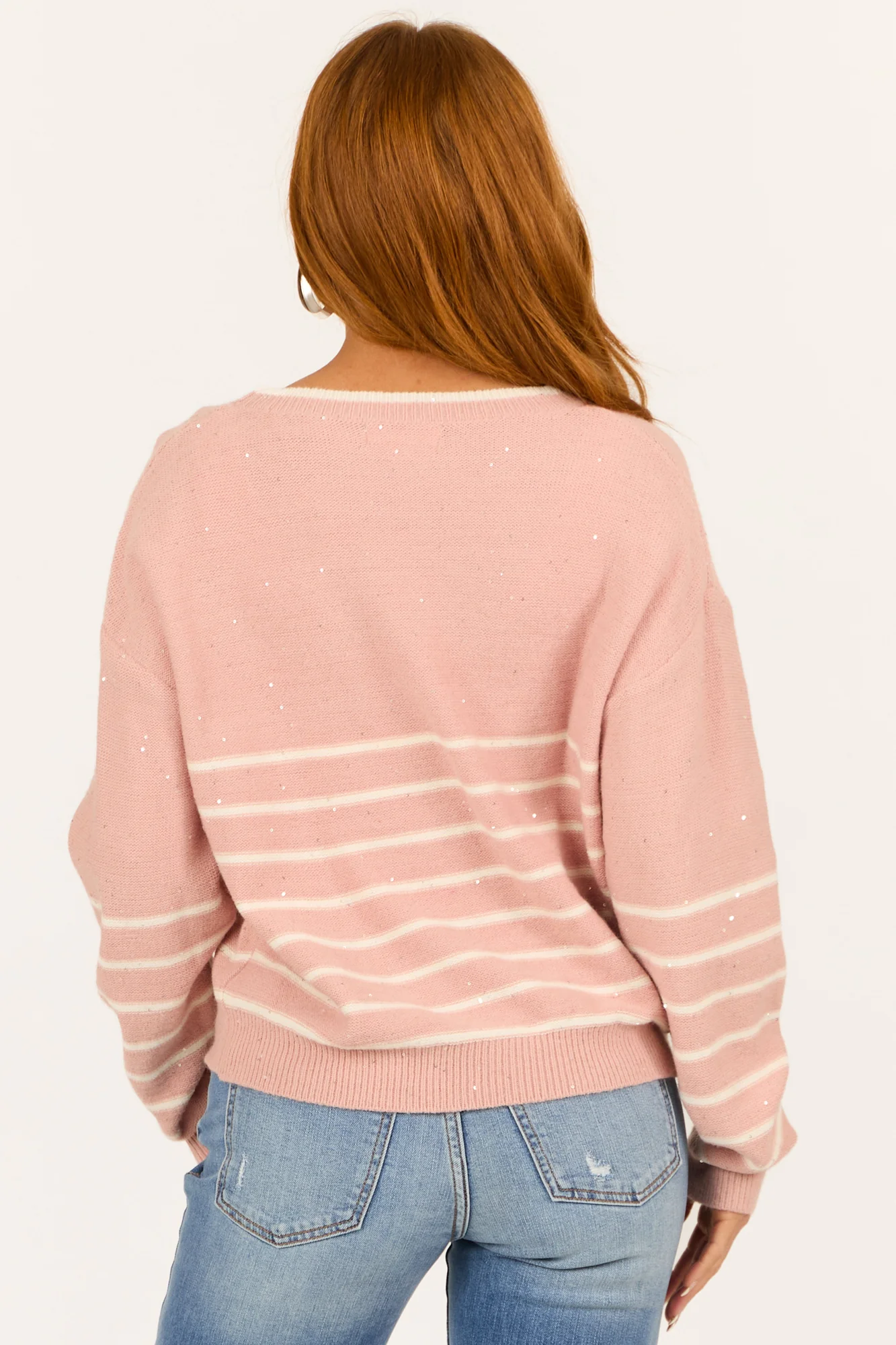 Sparkling Ivory Striped Knit Sweater