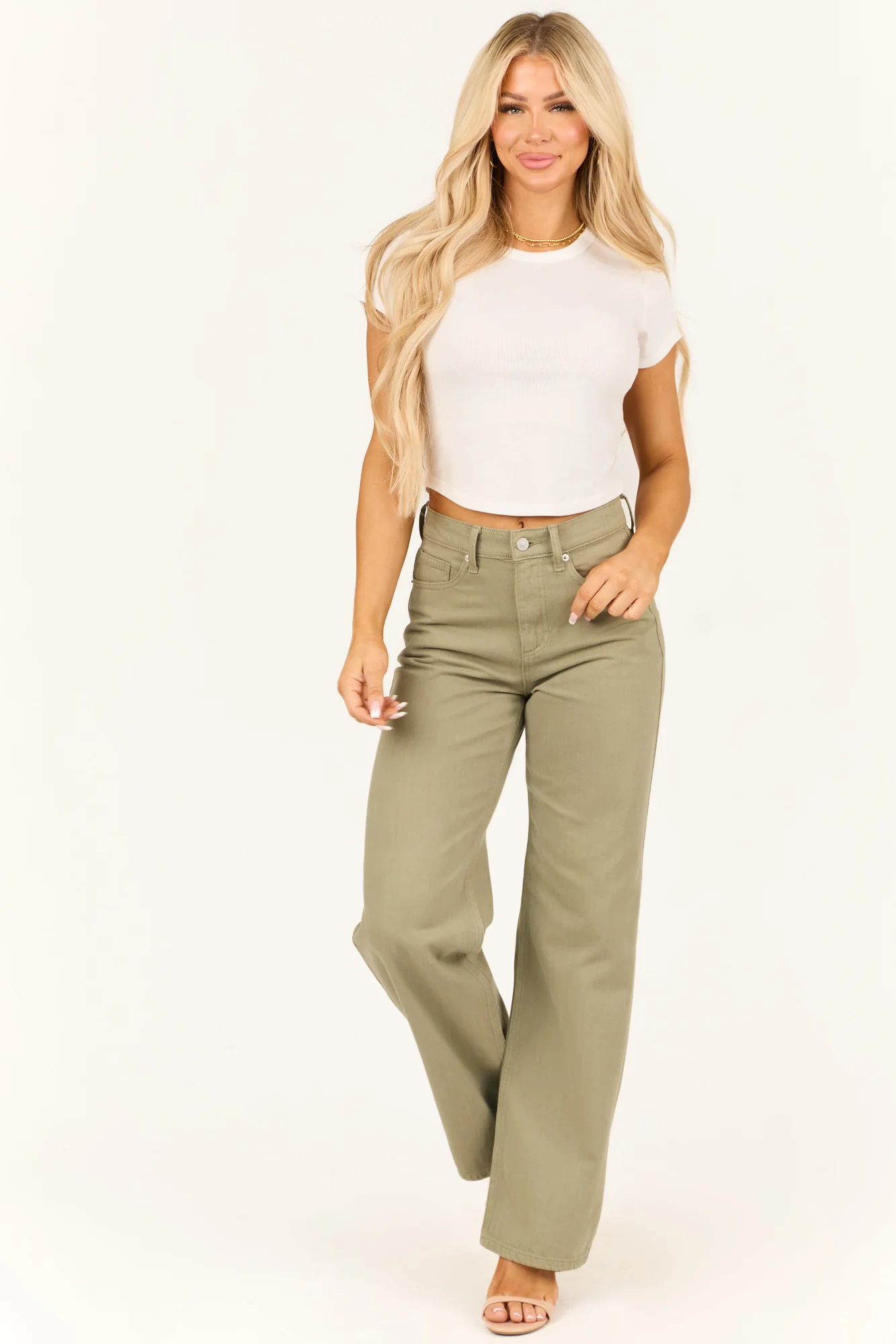 Olive High Rise Wide Leg Jeans for Women