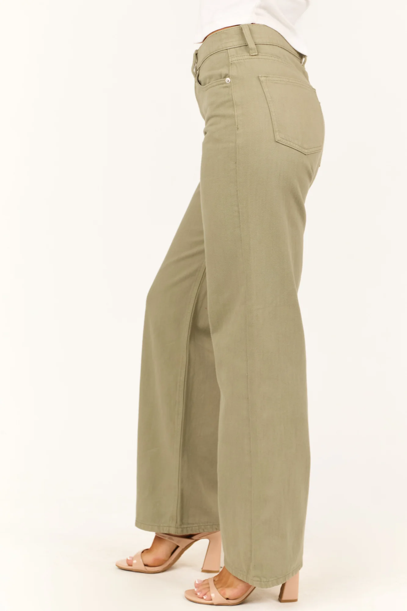 Olive High Rise Wide Leg Jeans for Women