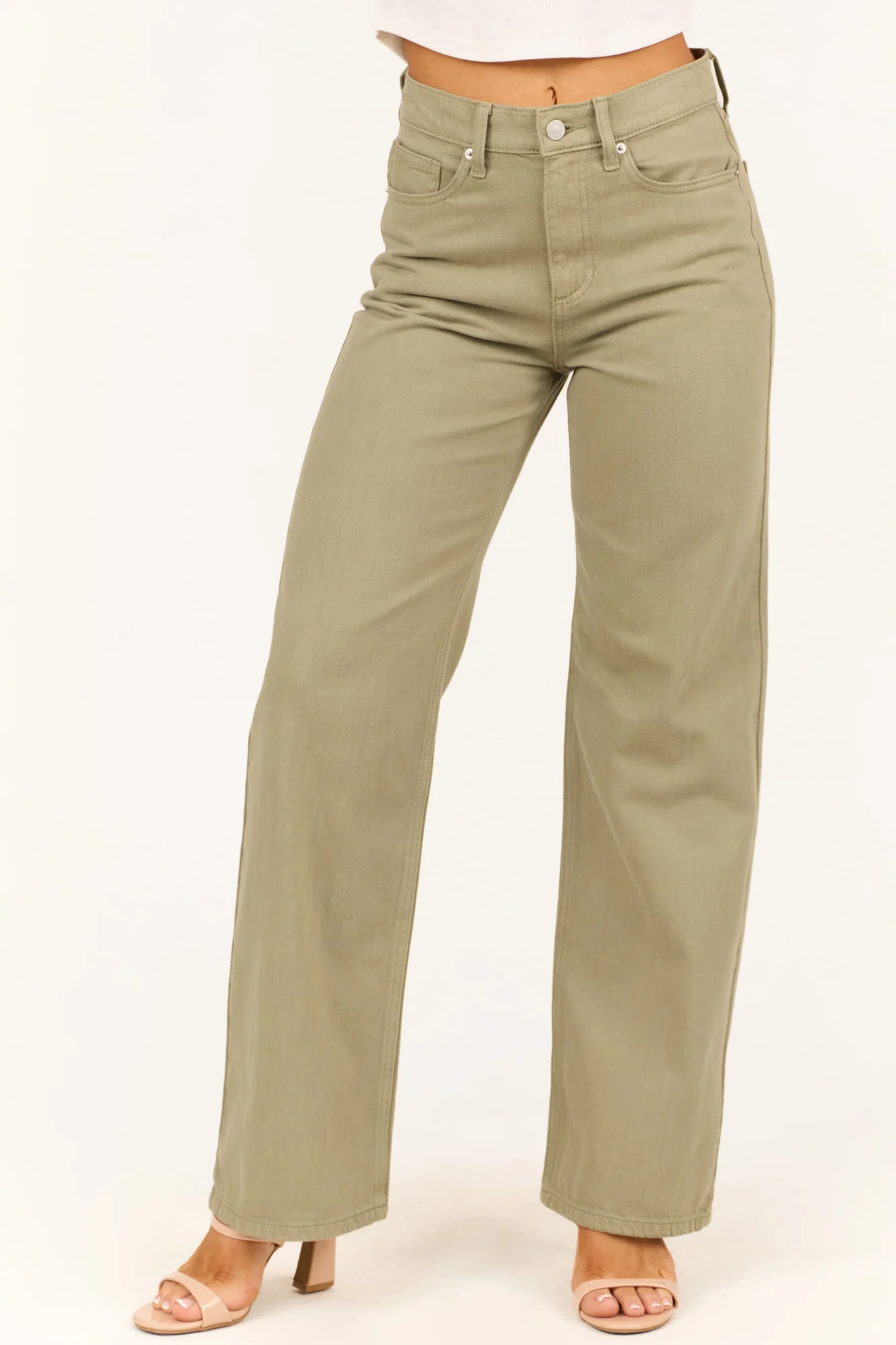 Olive High Rise Wide Leg Jeans for Women